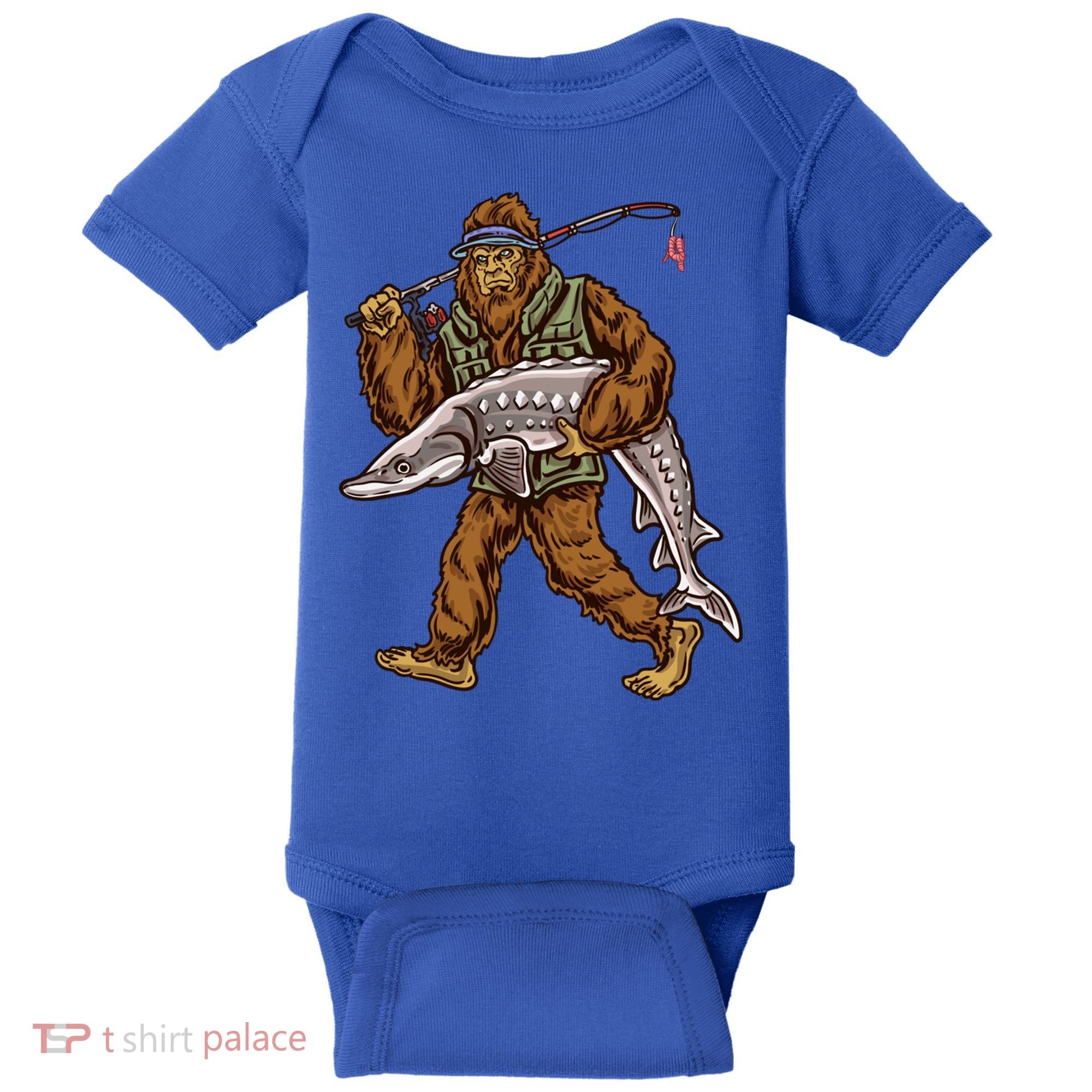 Sturgeon Fishing Bigfoot Fisher Gift Baby Bodysuit