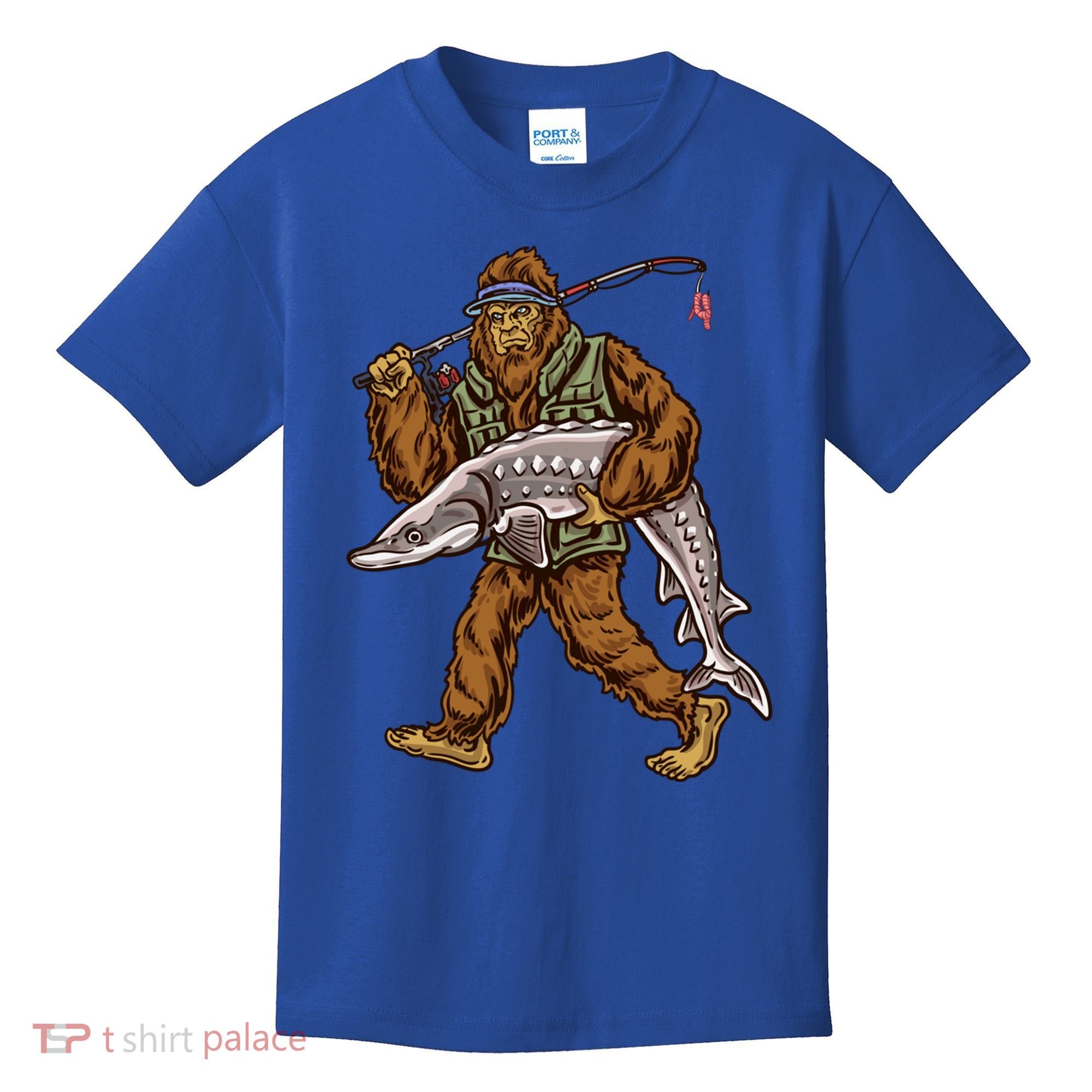 Sturgeon Fishing Bigfoot Fisher Gift Kids T-Shirt
