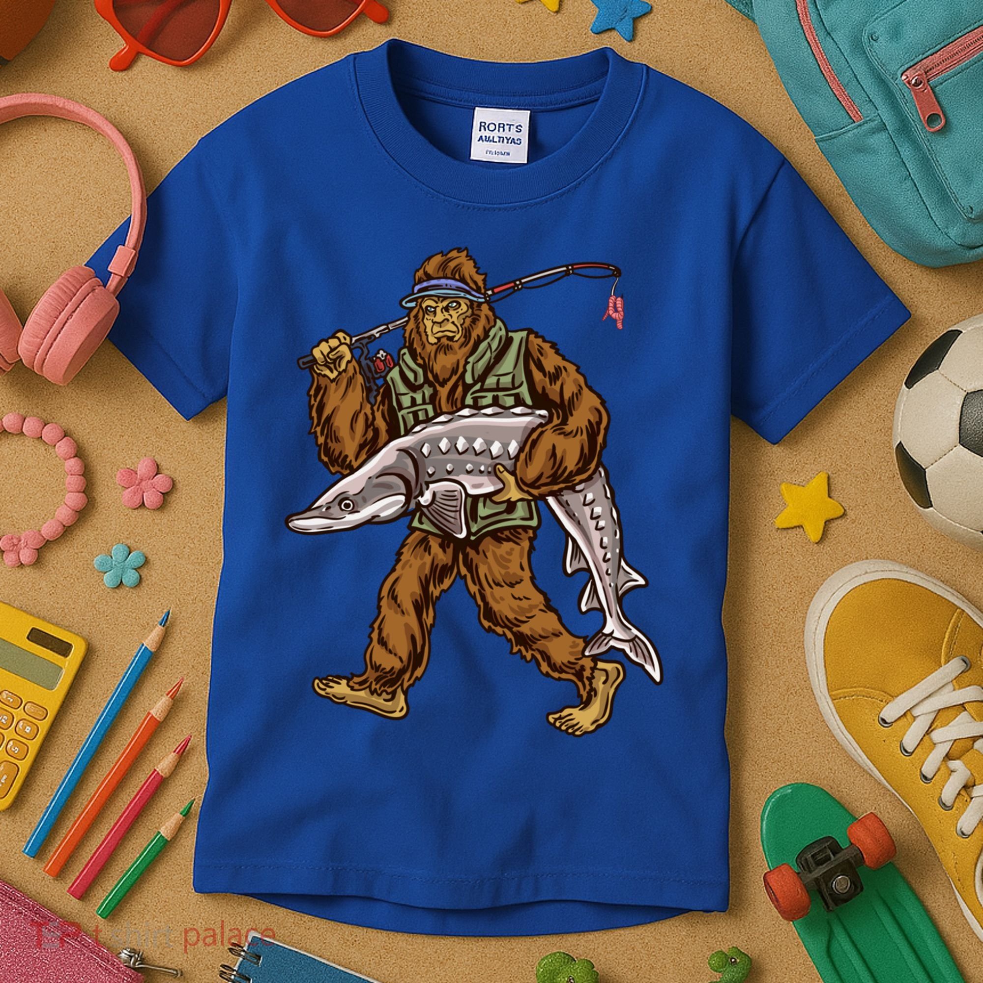 Sturgeon Fishing Bigfoot Fisher Gift Kids T-Shirt