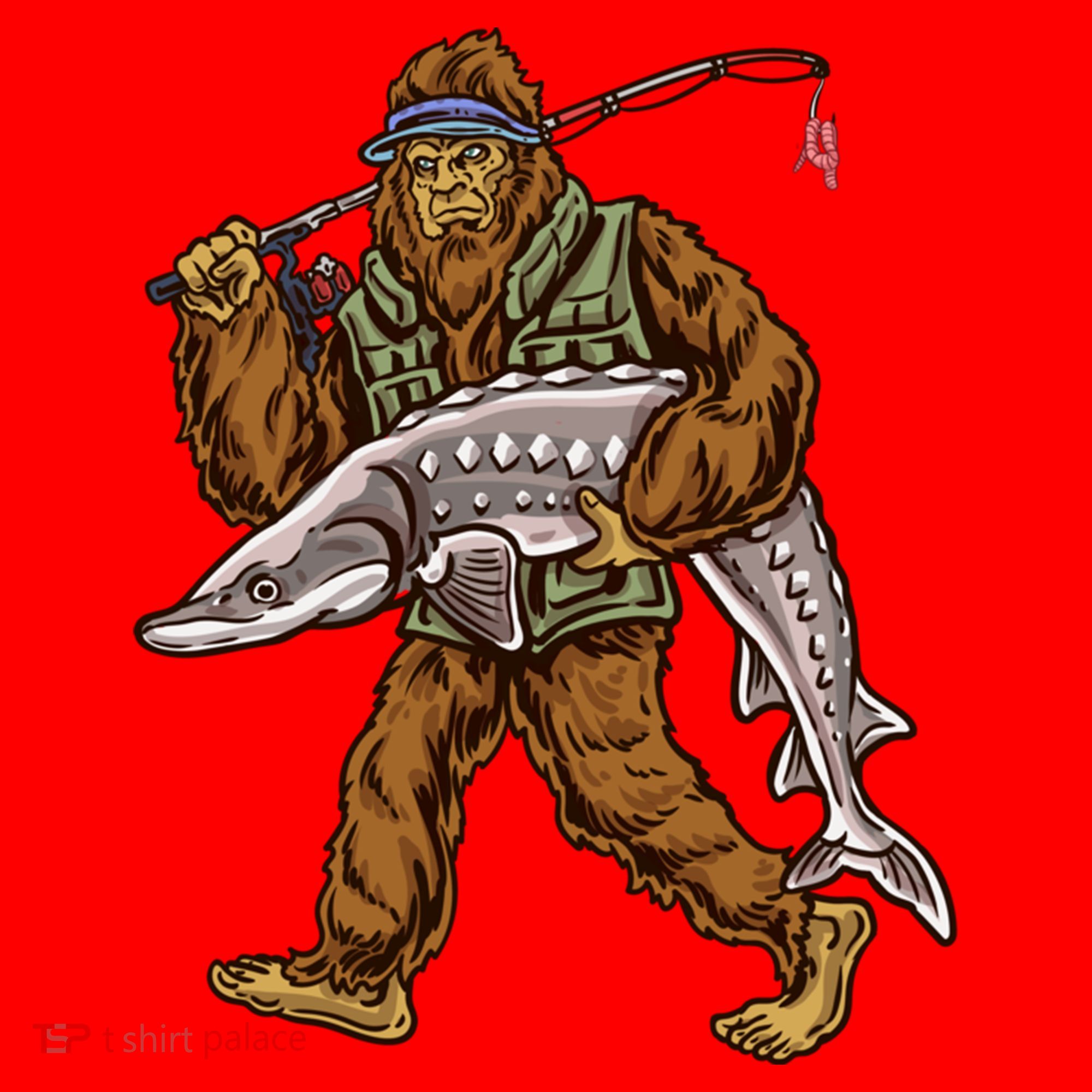 Sturgeon Fishing Bigfoot Fisher Gift Santa Hat