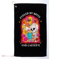 Skeleton Fueled By Spite And Caffeine Golf Towel thumb 0