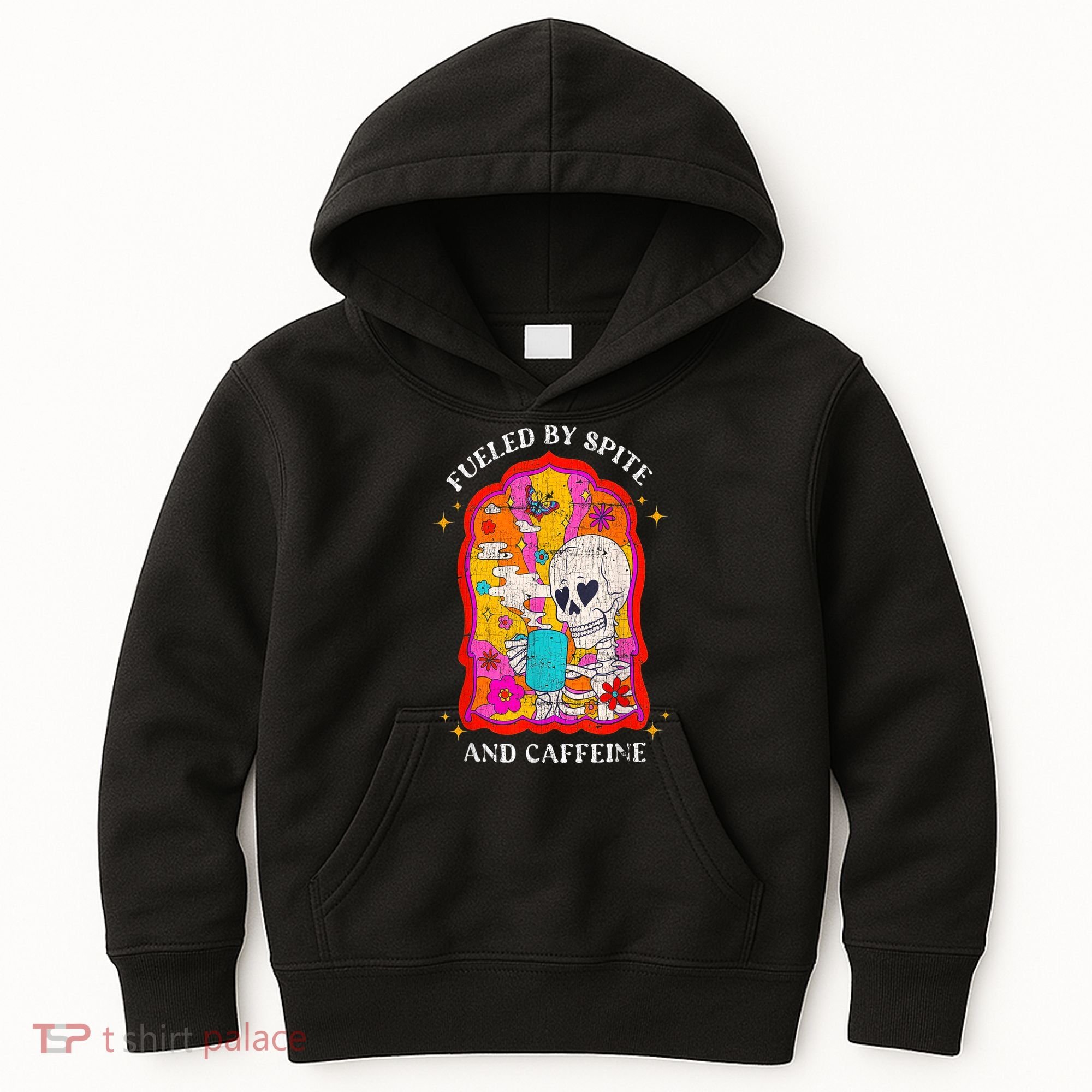 Skeleton Fueled By Spite And Caffeine Kids Hoodie