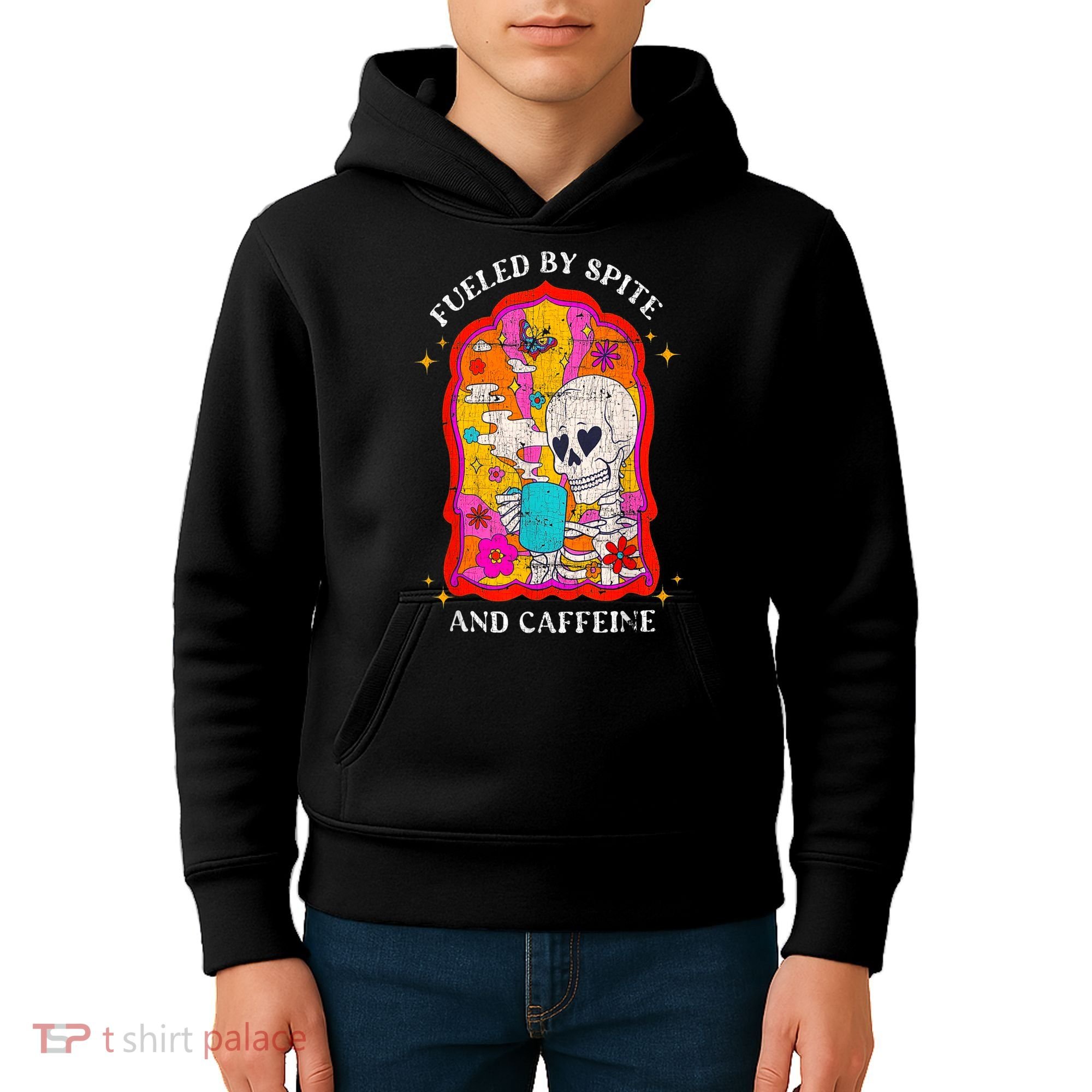 Skeleton Fueled By Spite And Caffeine Kids Hoodie