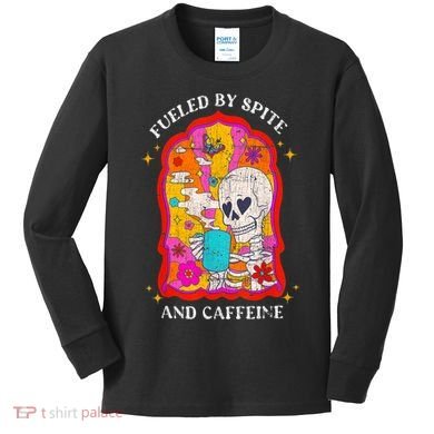 Skeleton Fueled By Spite And Caffeine Kids Long Sleeve Shirt