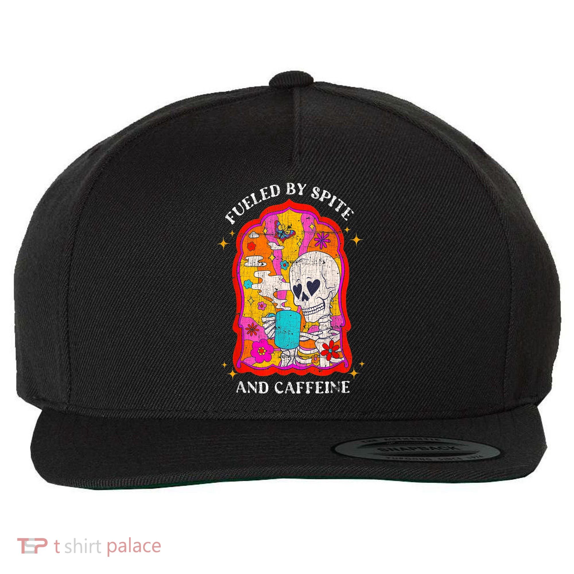 Skeleton Fueled By Spite And Caffeine Wool Snapback Cap
