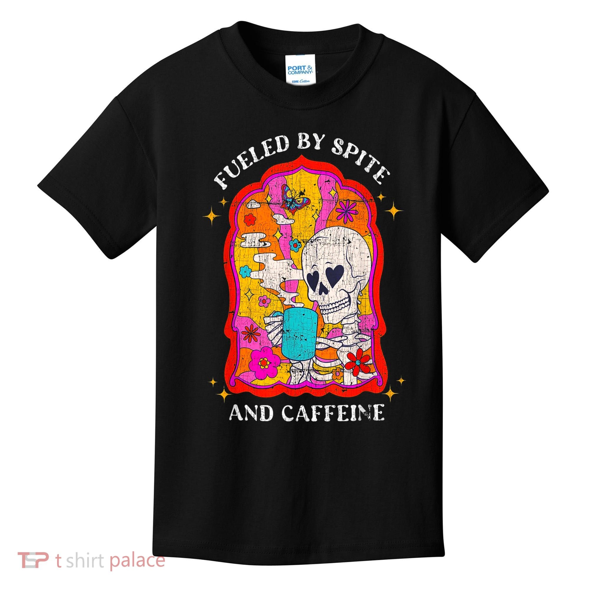 Skeleton Fueled By Spite And Caffeine Kids T-Shirt