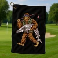 Sturgeon Fishing Bigfoot Fisher Gift Golf Towel thumb 1