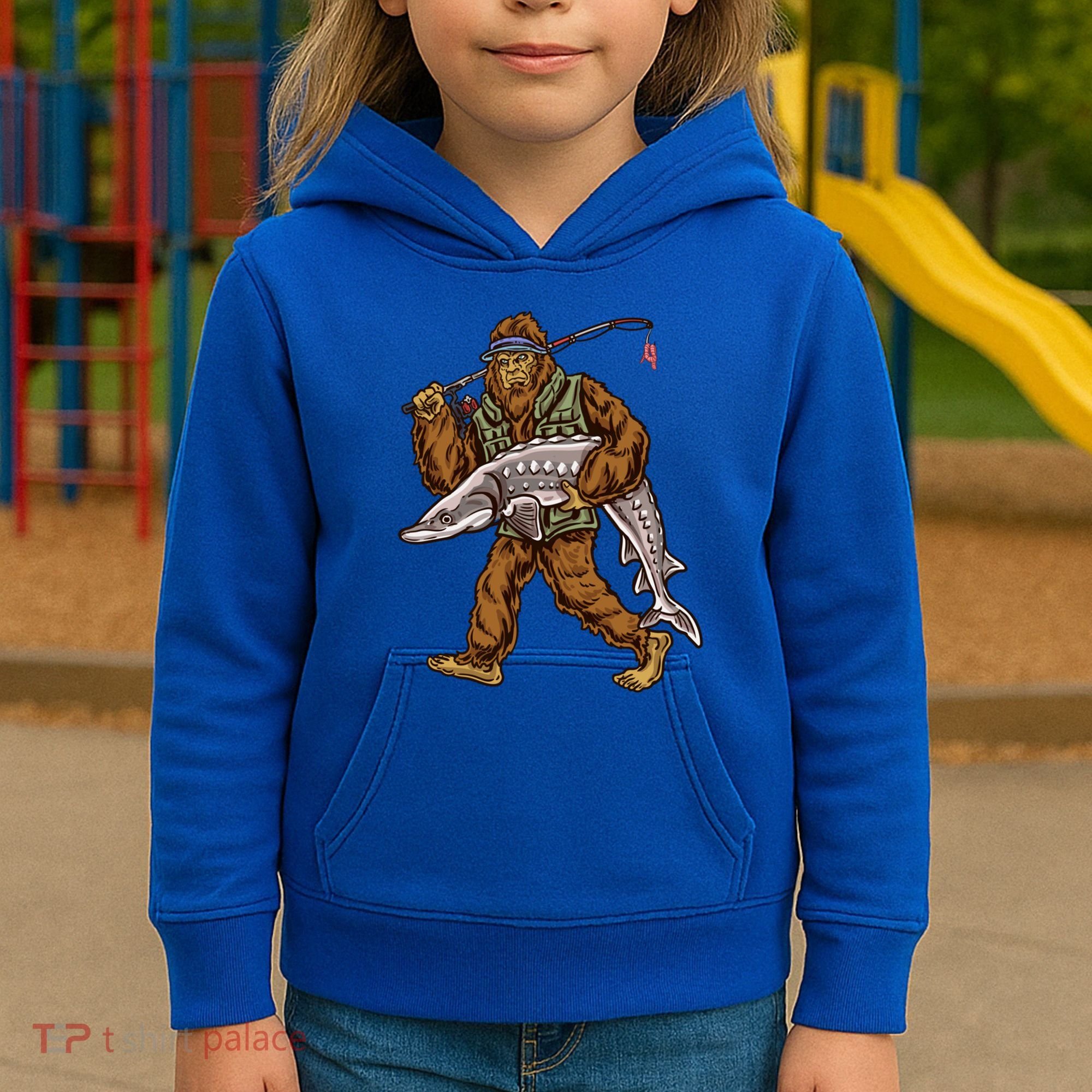 Sturgeon Fishing Bigfoot Fisher Gift Kids Hoodie