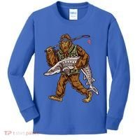 Sturgeon Fishing Bigfoot Fisher Gift Kids Long Sleeve Shirt thumb 0