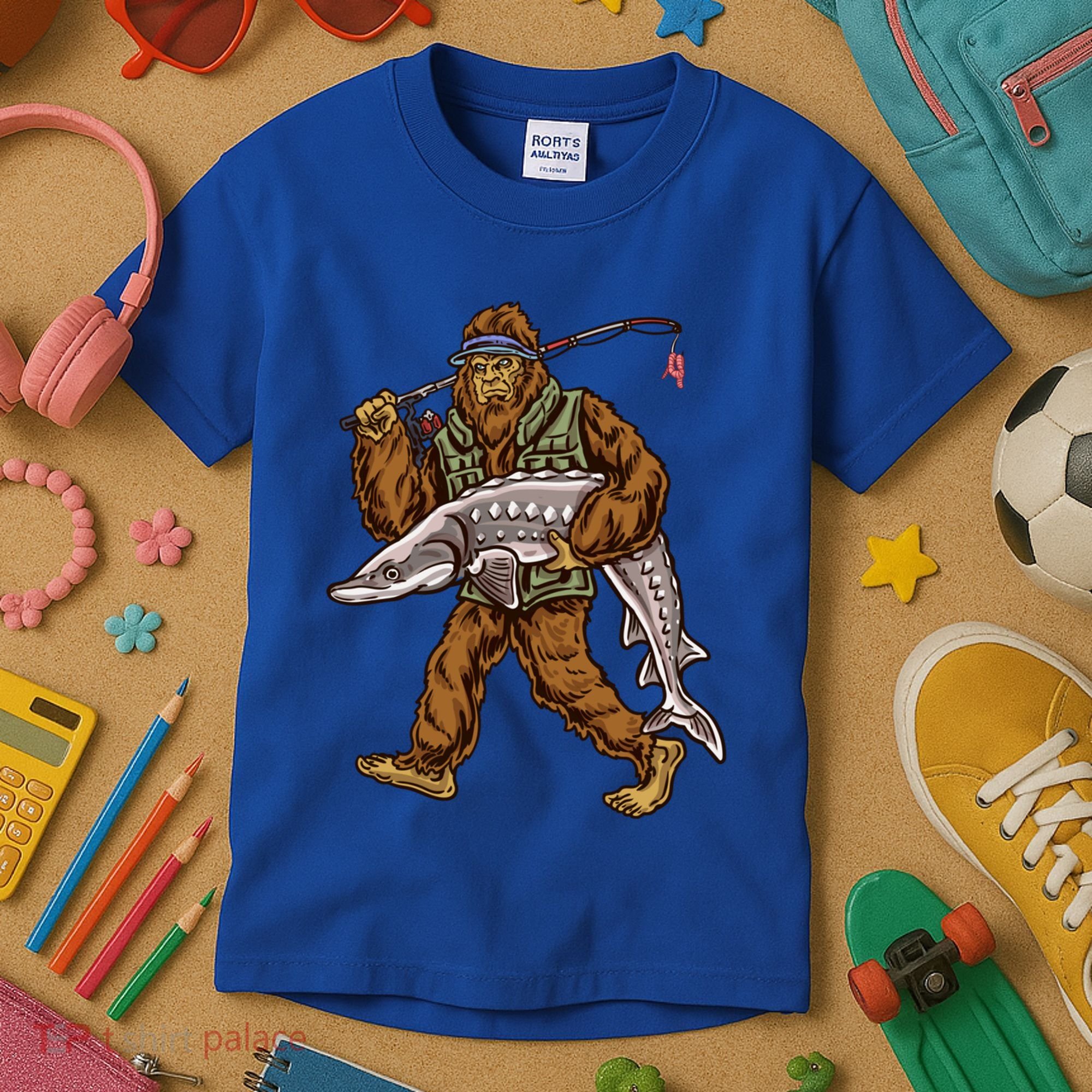 Sturgeon Fishing Bigfoot Fisher Gift Kids T-Shirt