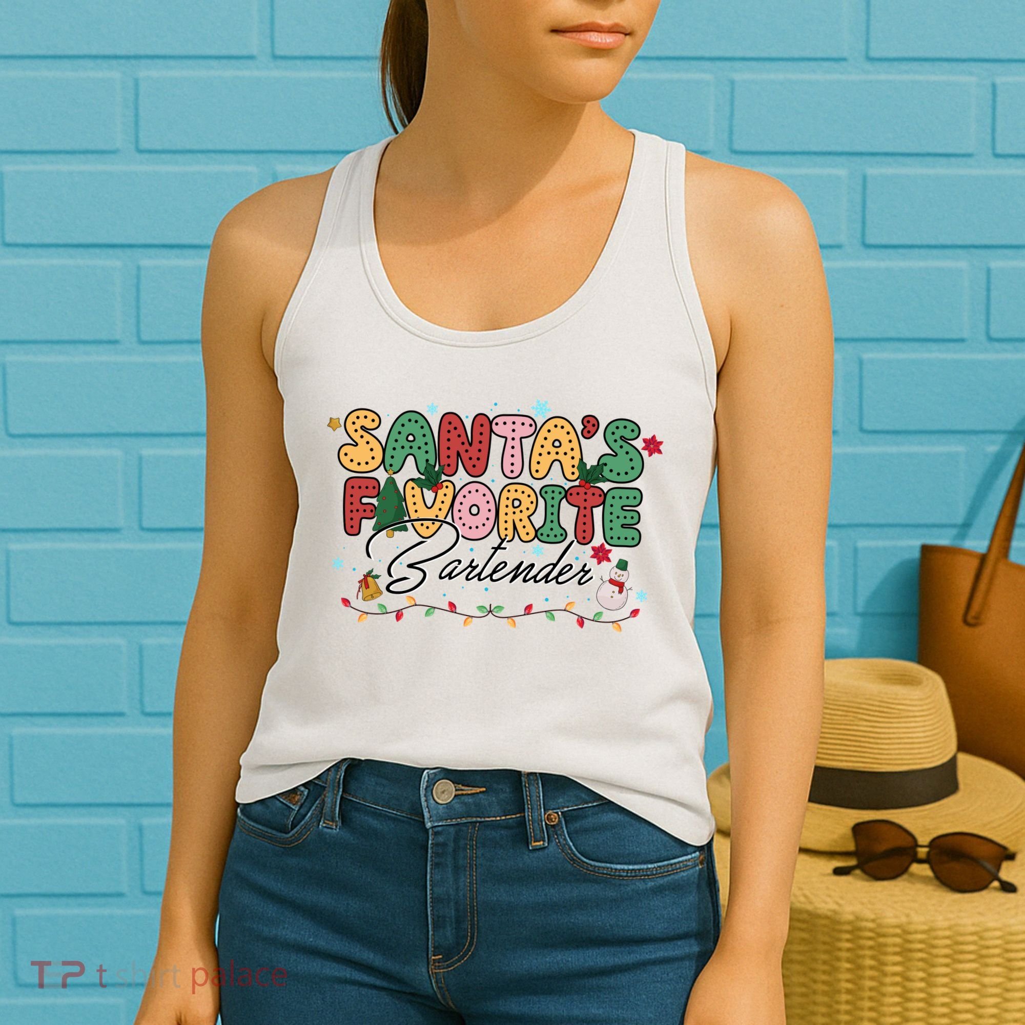 Santa Favorites Bartender Christmas Holiday Drinking Team Women's Tank Top