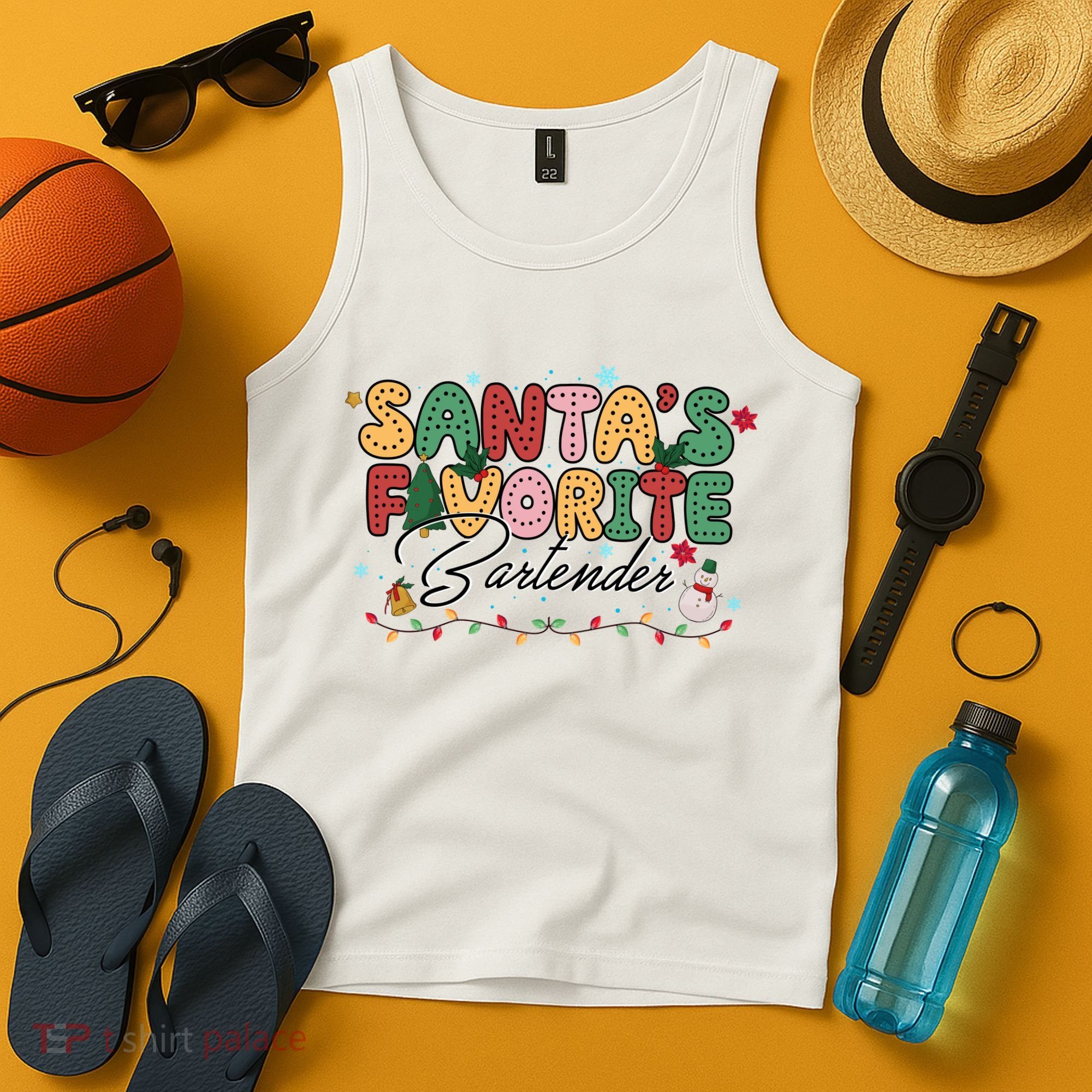 Santa Favorites Bartender Christmas Holiday Drinking Team Tank Top