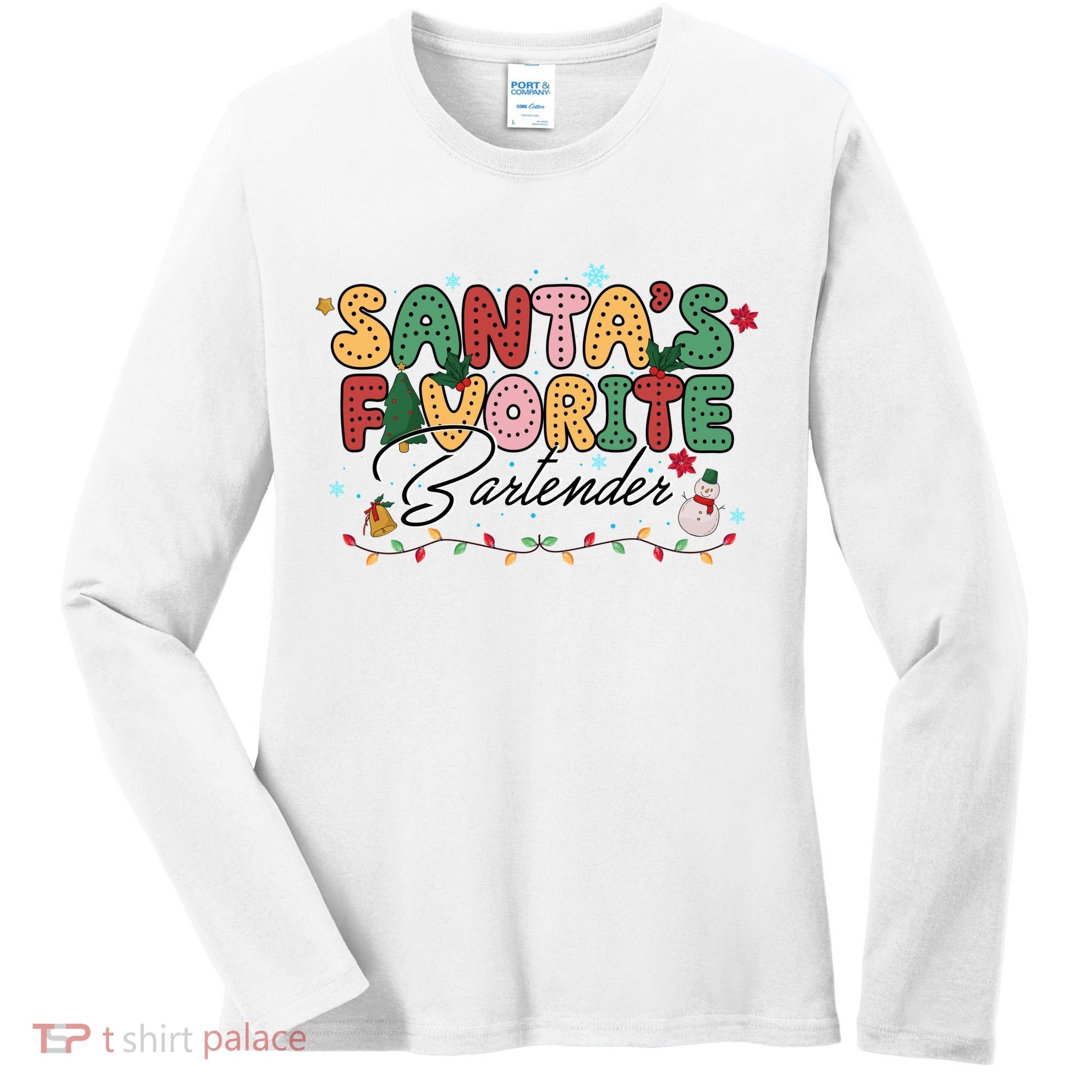 Santa Favorites Bartender Christmas Holiday Drinking Team Women's Long Sleeve Shirt