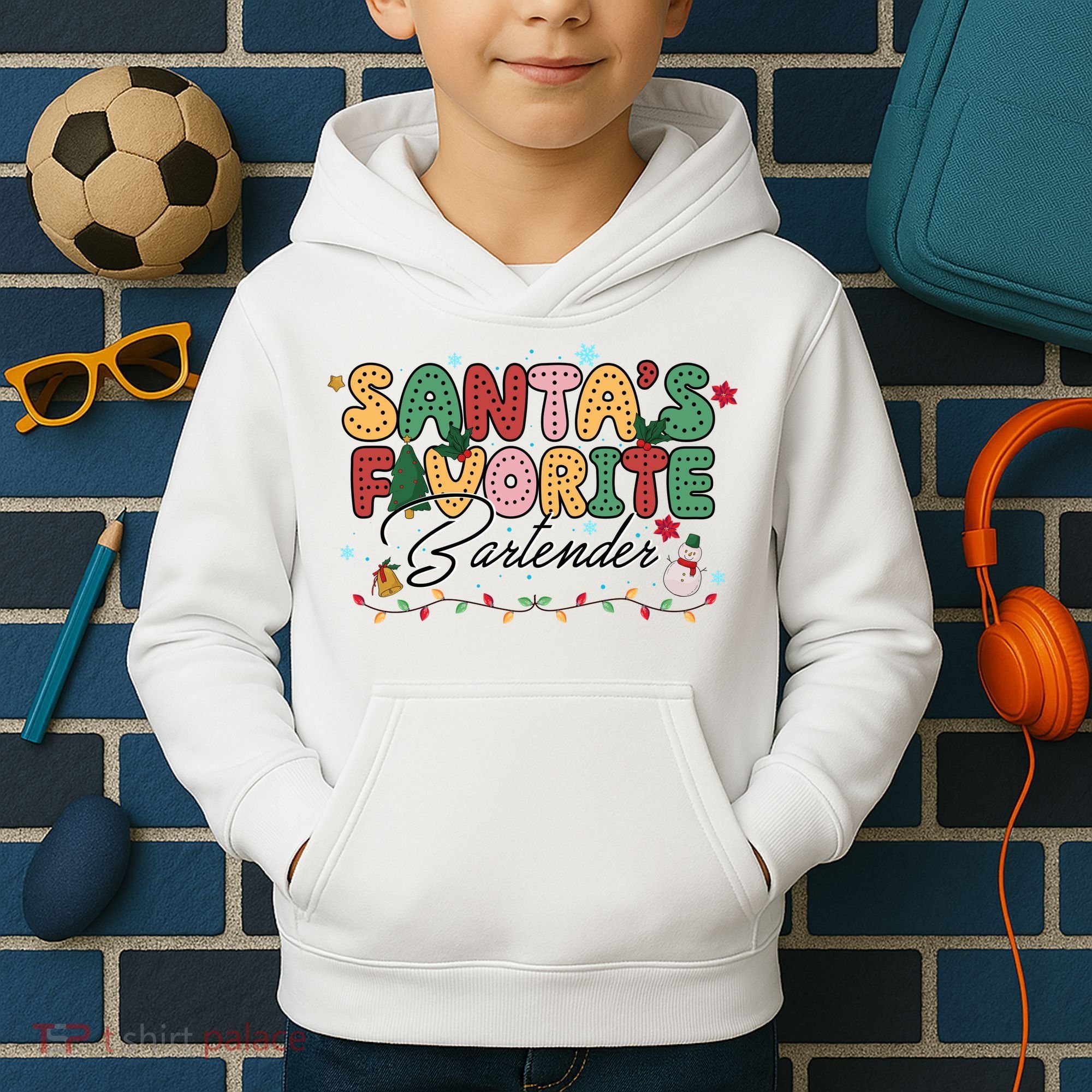 Santa Favorites Bartender Christmas Holiday Drinking Team Kids Hoodie