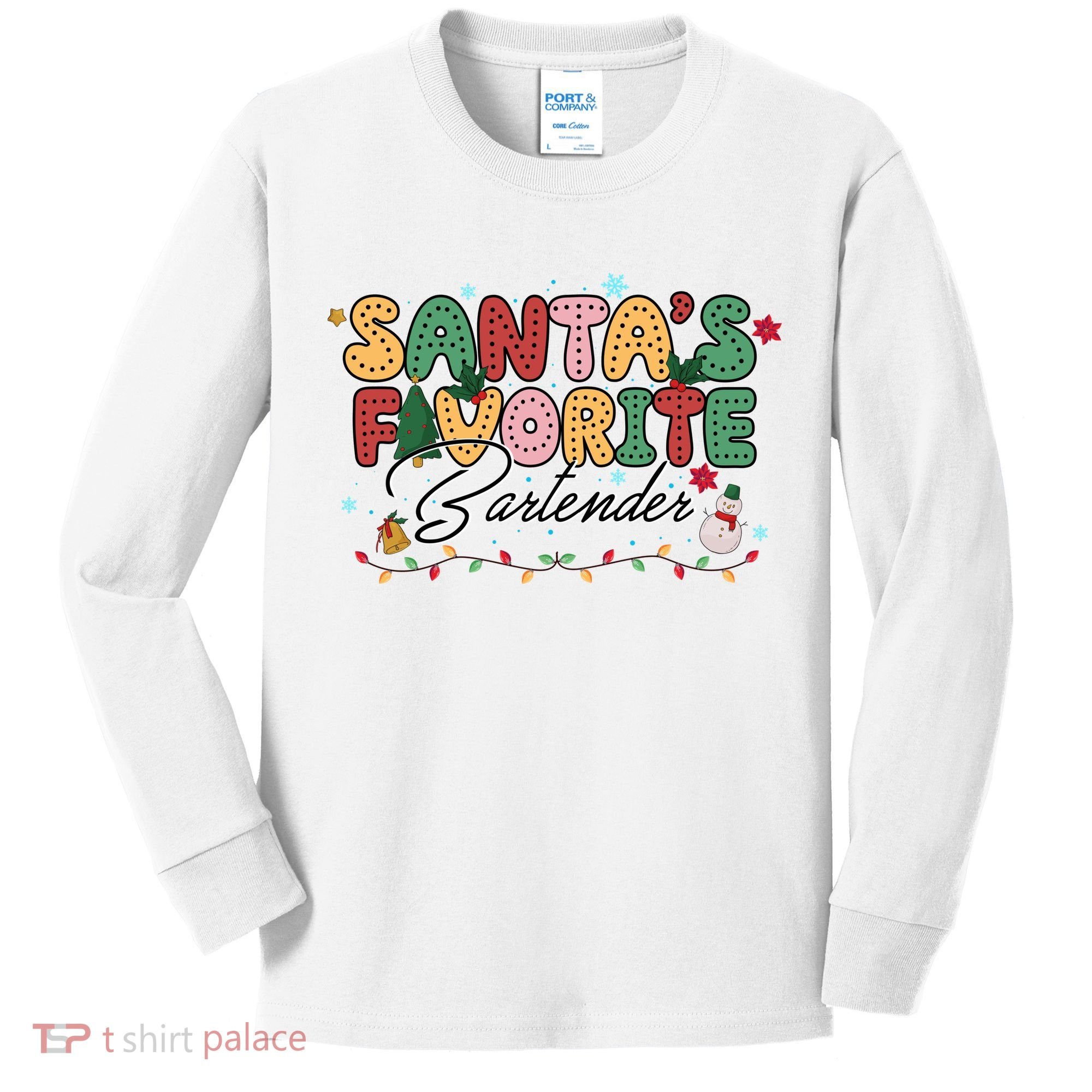 Santa Favorites Bartender Christmas Holiday Drinking Team Kids Long Sleeve Shirt