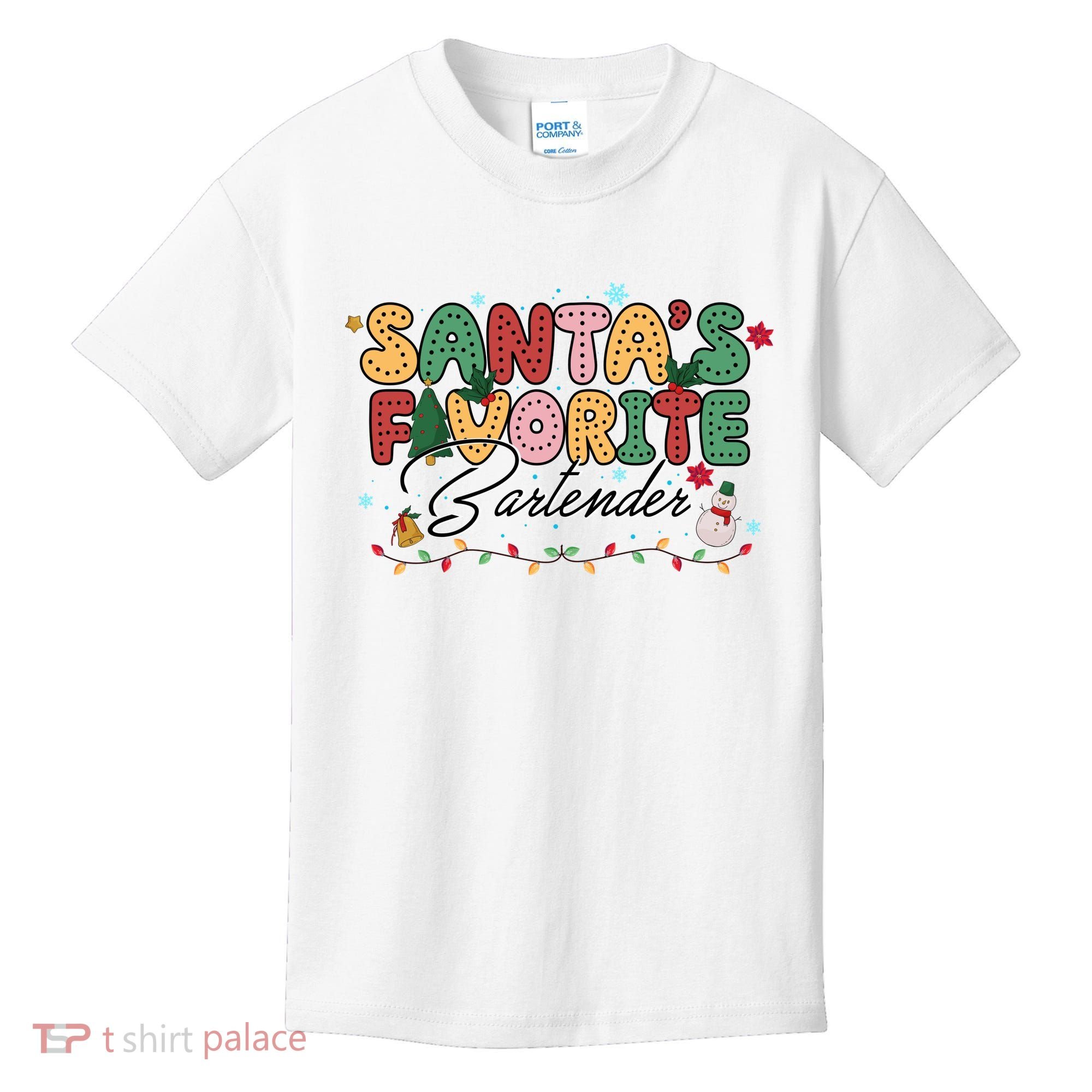 Santa Favorites Bartender Christmas Holiday Drinking Team Kids T-Shirt