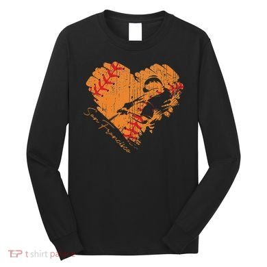San Francisco Baseball Heart Distressed Vintage Long Sleeve Shirt