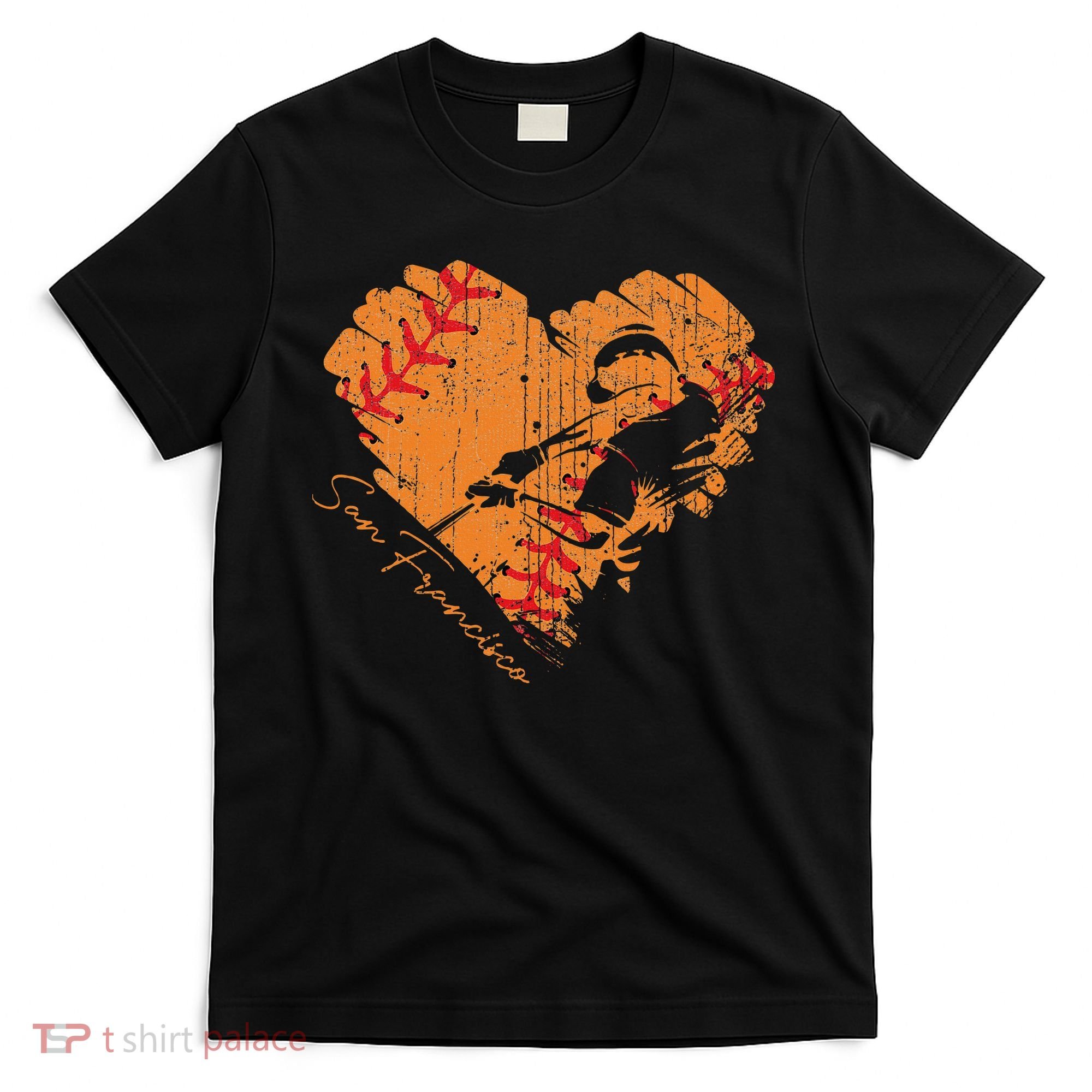 San Francisco Baseball Heart Distressed Vintage T-Shirt