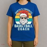 Santa's Favorite Basketball Coach Funny Christmas Basketball Gift T-Shirt thumb 4
