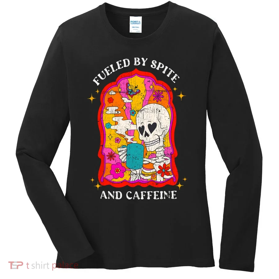 Skeleton Fueled By Spite And Caffeine Women's Long Sleeve Shirt