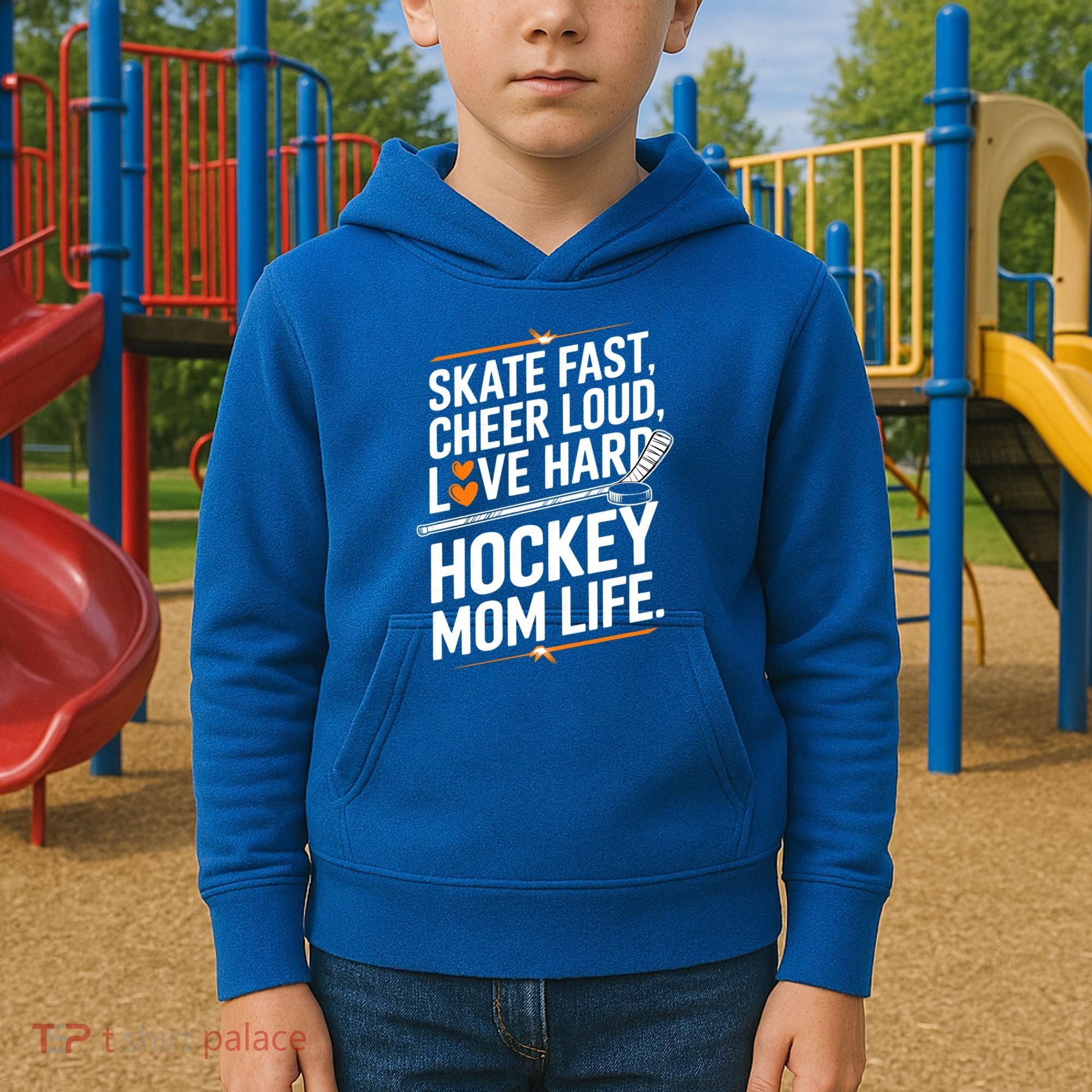 Skate Fast Cheer Loud Love Hard Hockey Mom Life Gift Kids Hoodie