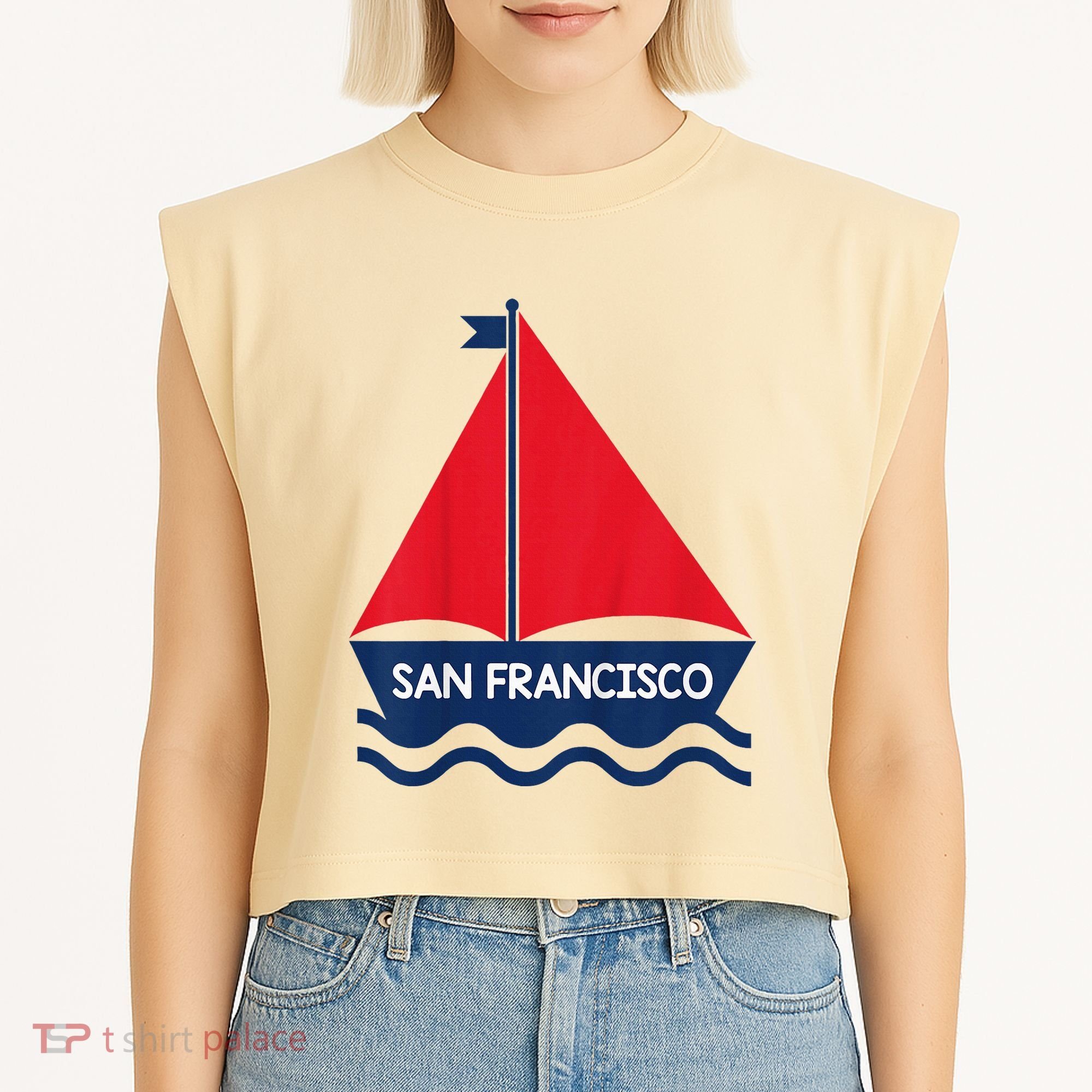 San Francisco California Sailing Boat Souvenir Garment-Dyed Women's Muscle Tee