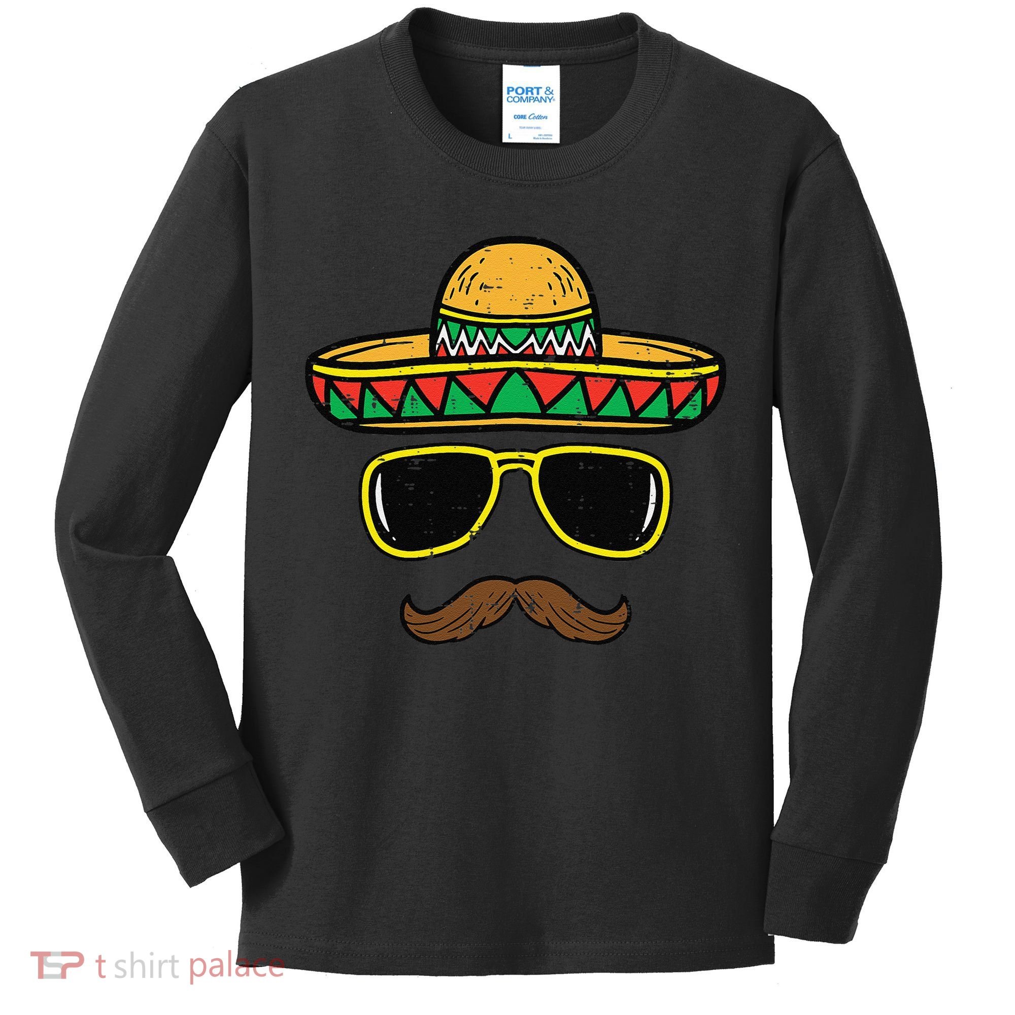 Sombrero Face Cinco De Mayo Mexican Fiesta Party Kids Long Sleeve Shirt