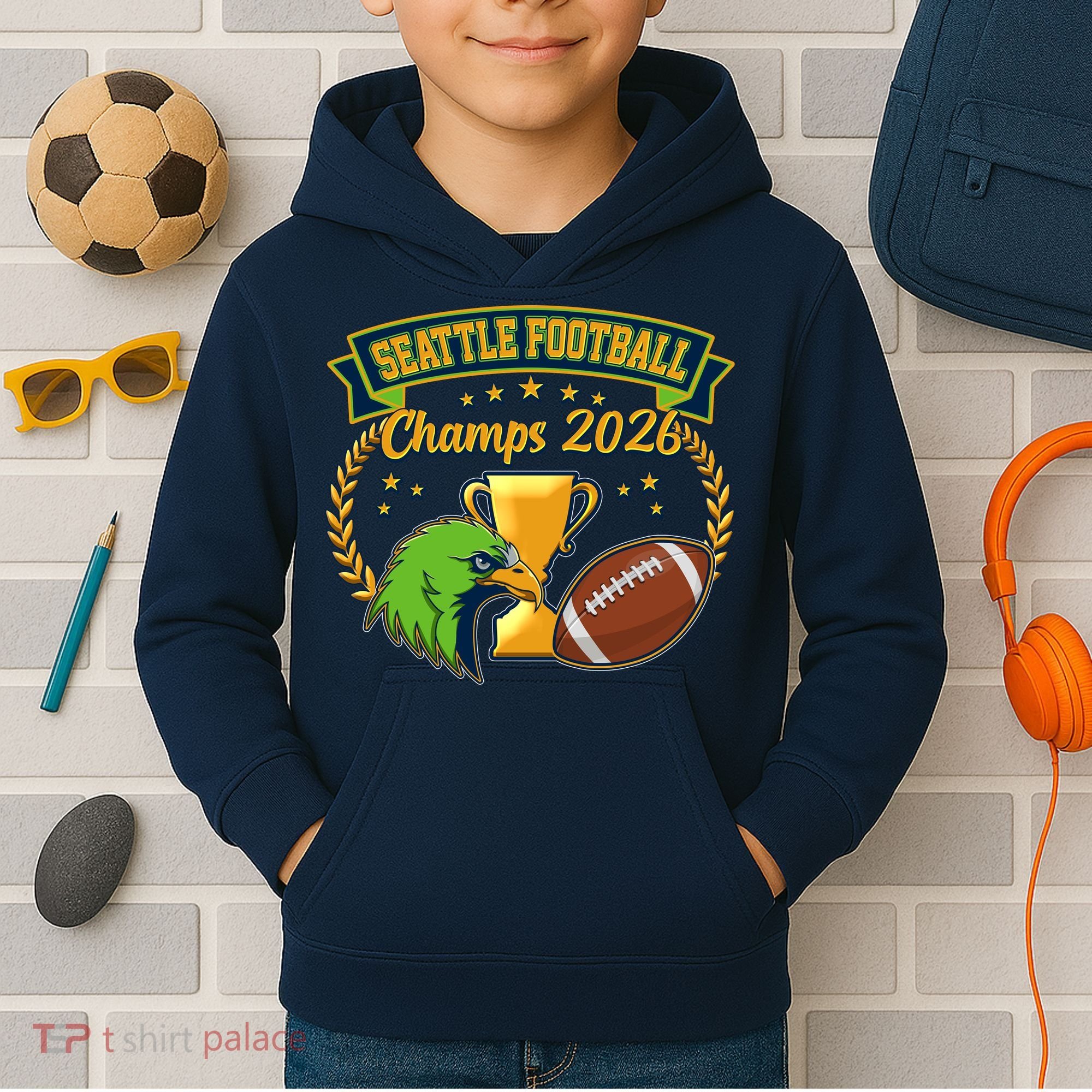 Seattle Football Champs 2026 Kids Hoodie