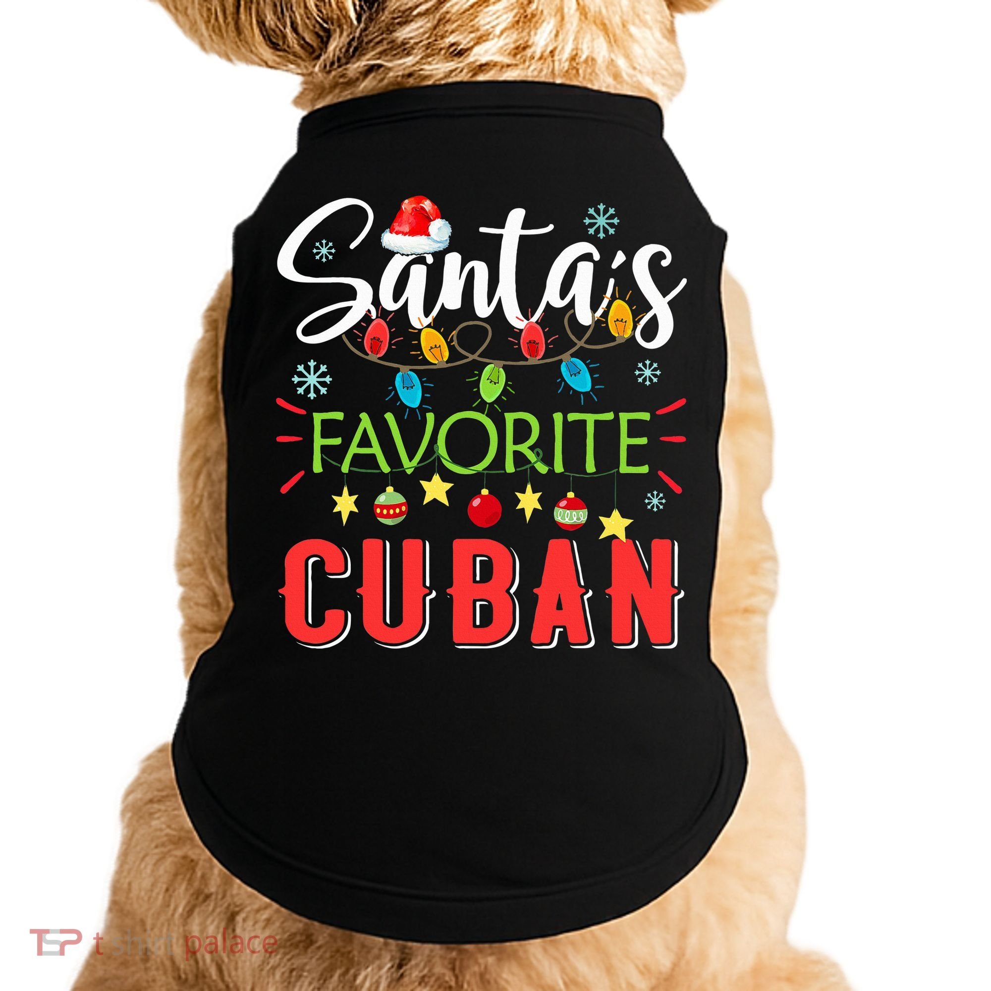 Santa's Favorite Cuban Xmas Light Santa Hat Christmas Gift Doggie Tank