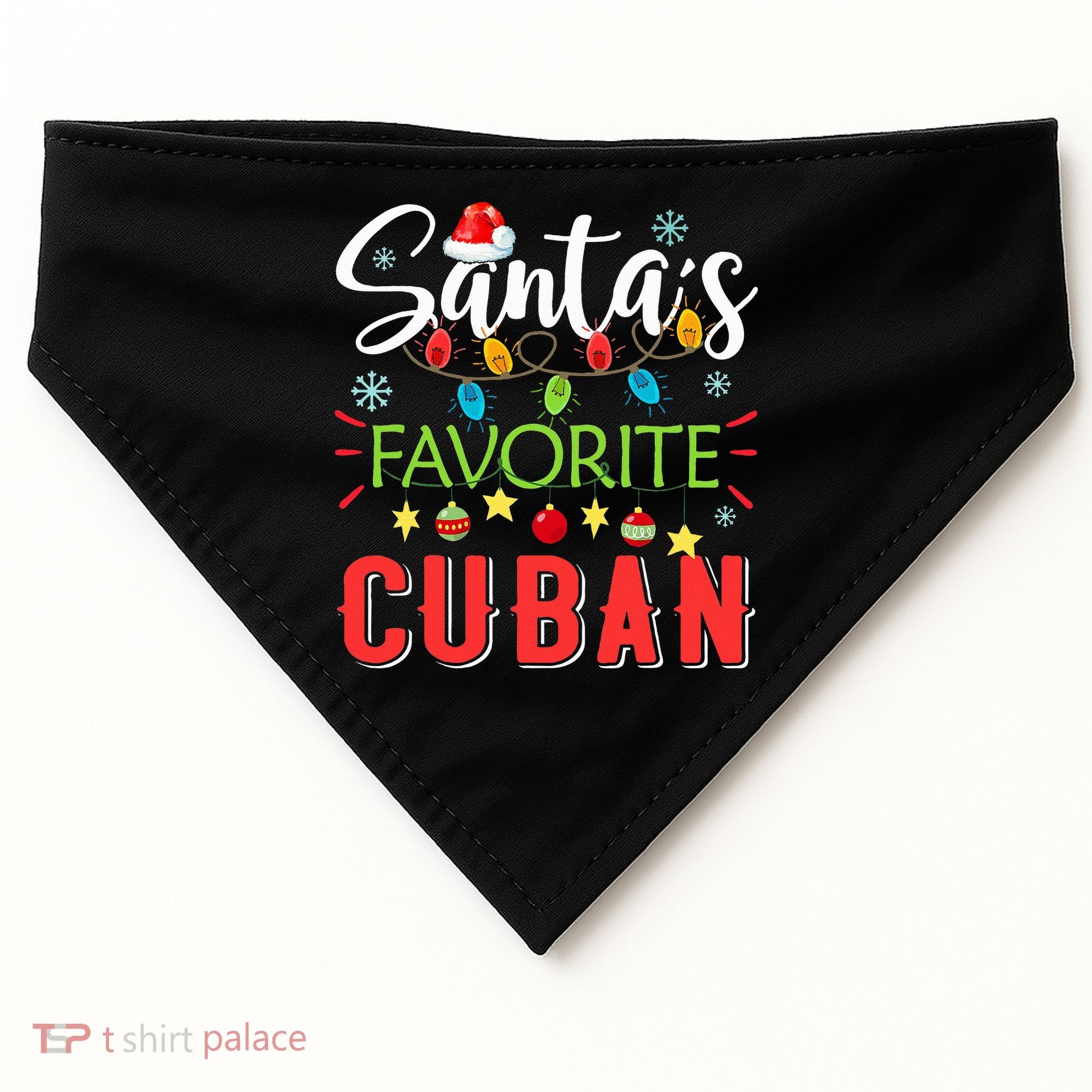 Santa's Favorite Cuban Xmas Light Santa Hat Christmas Gift USA-Made Doggie Bandana