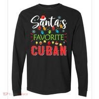 Santa's Favorite Cuban Xmas Light Santa Hat Christmas Gift Comfort Colors Heavyweight Long Sleeve T-Shirt thumb 0
