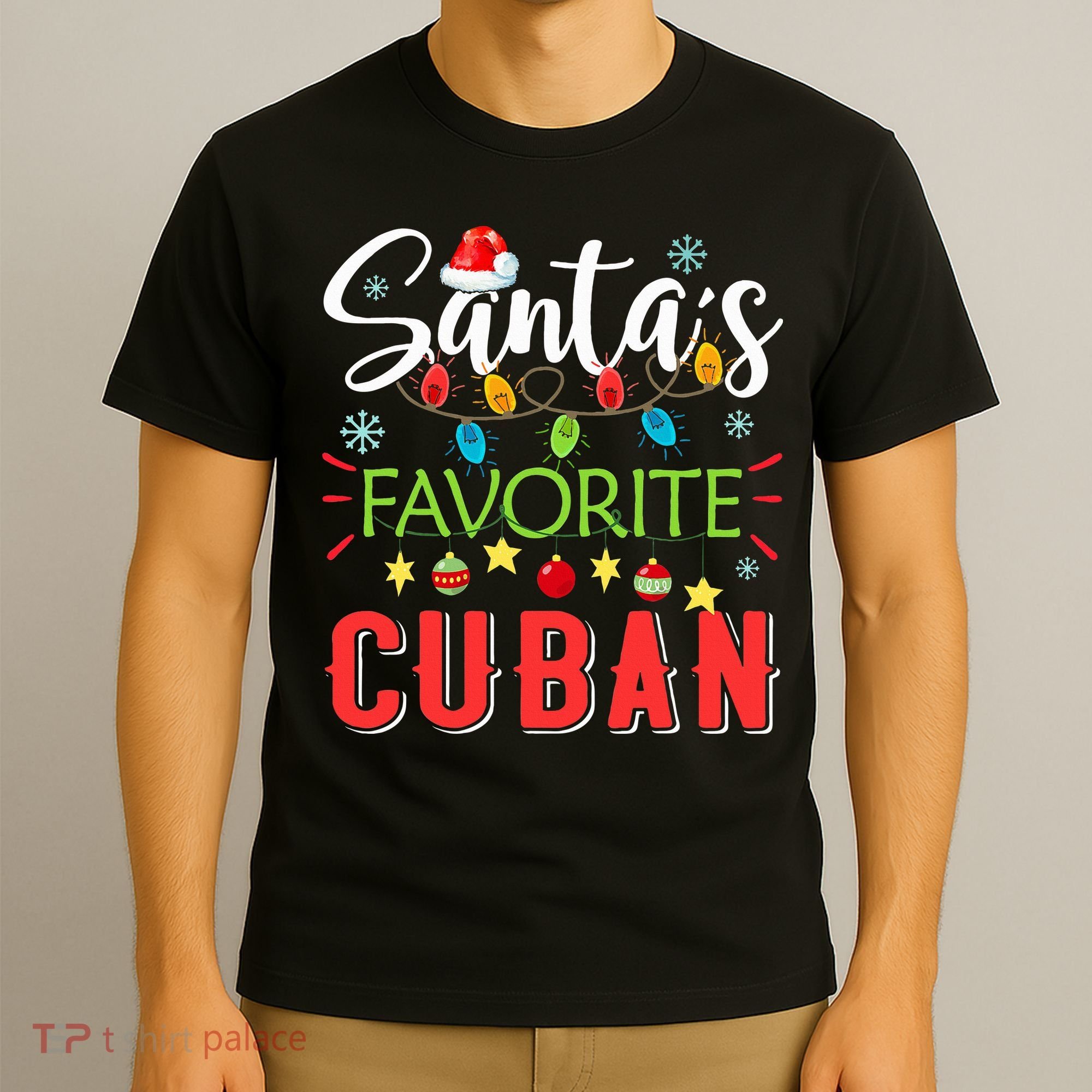Santa's Favorite Cuban Xmas Light Santa Hat Christmas Gift T-Shirt