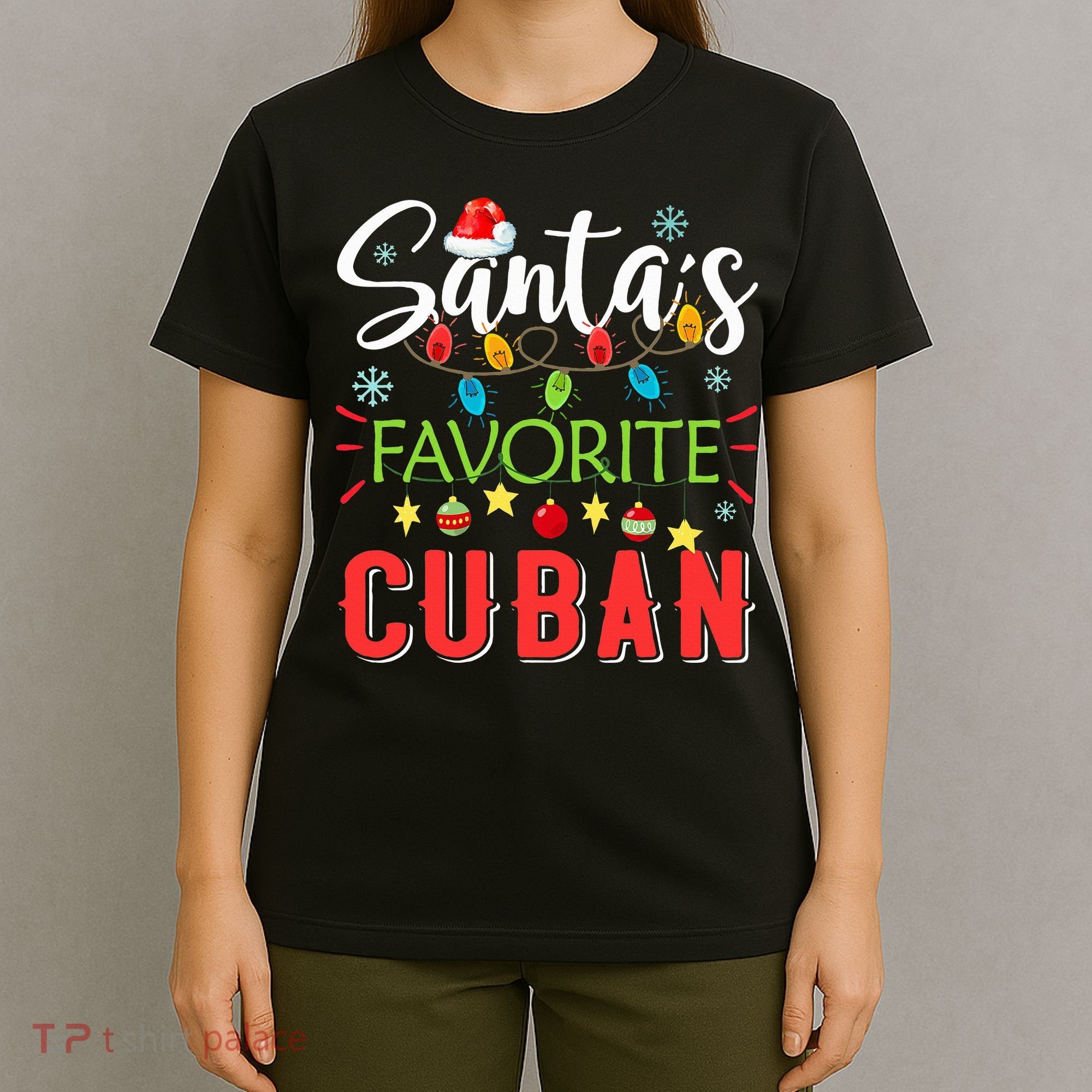 Santa's Favorite Cuban Xmas Light Santa Hat Christmas Gift T-Shirt
