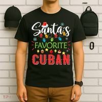 Santa's Favorite Cuban Xmas Light Santa Hat Christmas Gift T-Shirt thumb 6