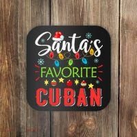 Santa's Favorite Cuban Xmas Light Santa Hat Christmas Gift Coaster thumb 0