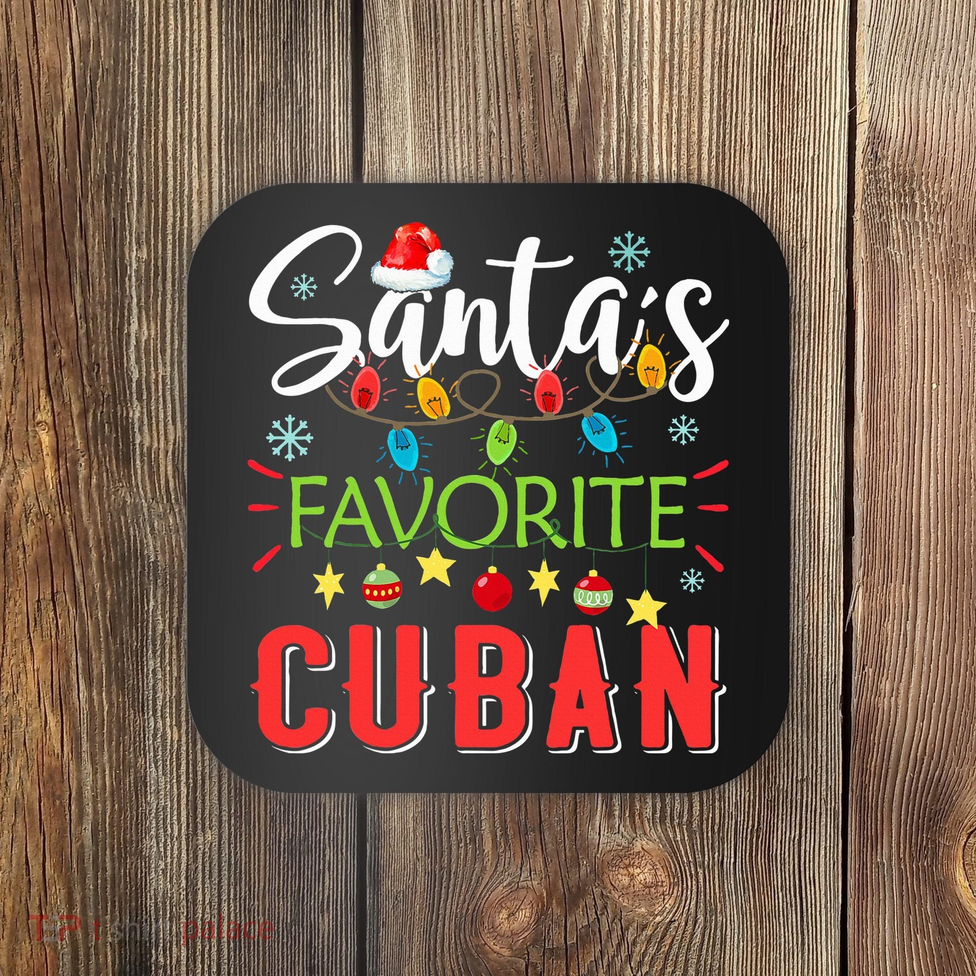 Santa's Favorite Cuban Xmas Light Santa Hat Christmas Gift Coaster