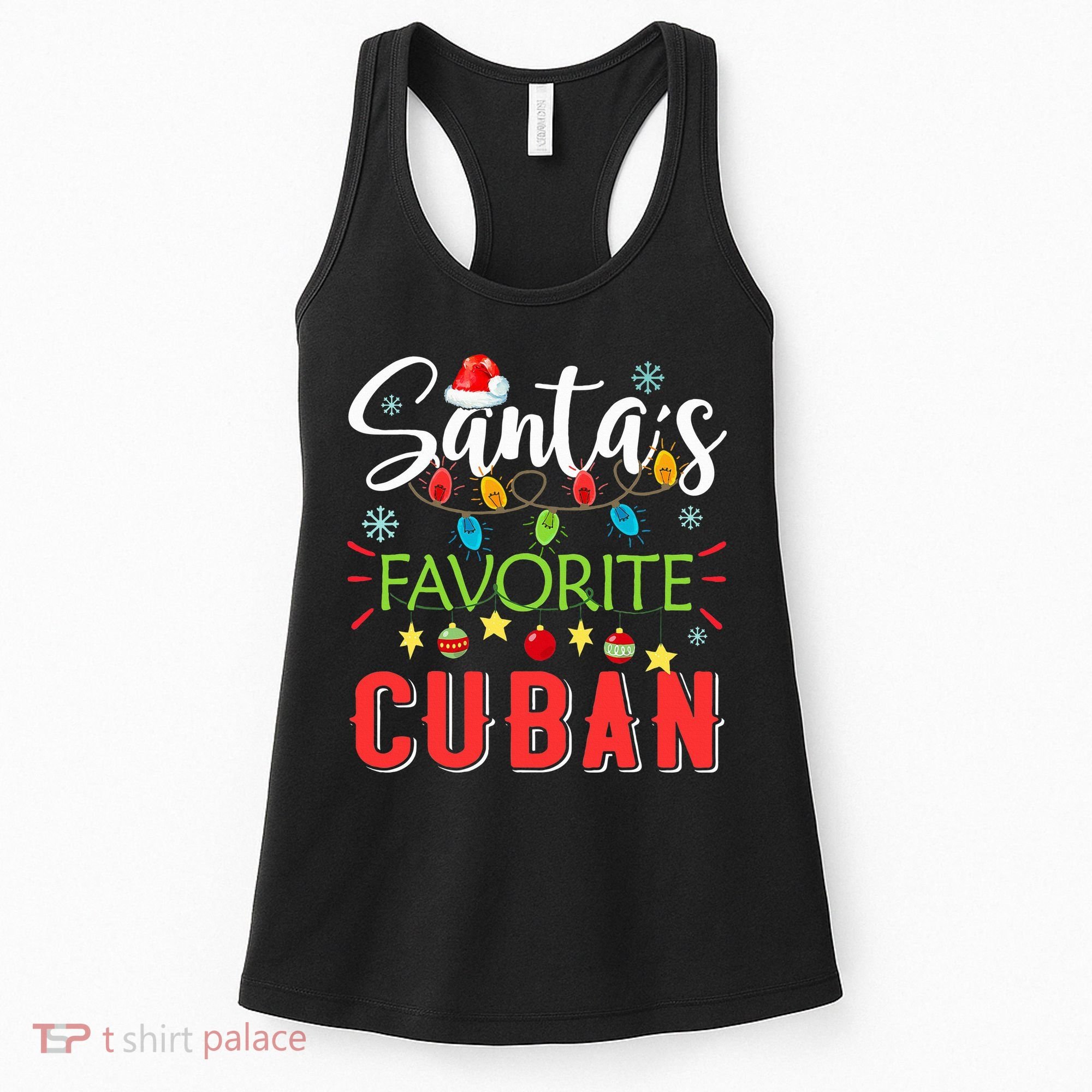 Santa's Favorite Cuban Xmas Light Santa Hat Christmas Gift Women's Tank Top