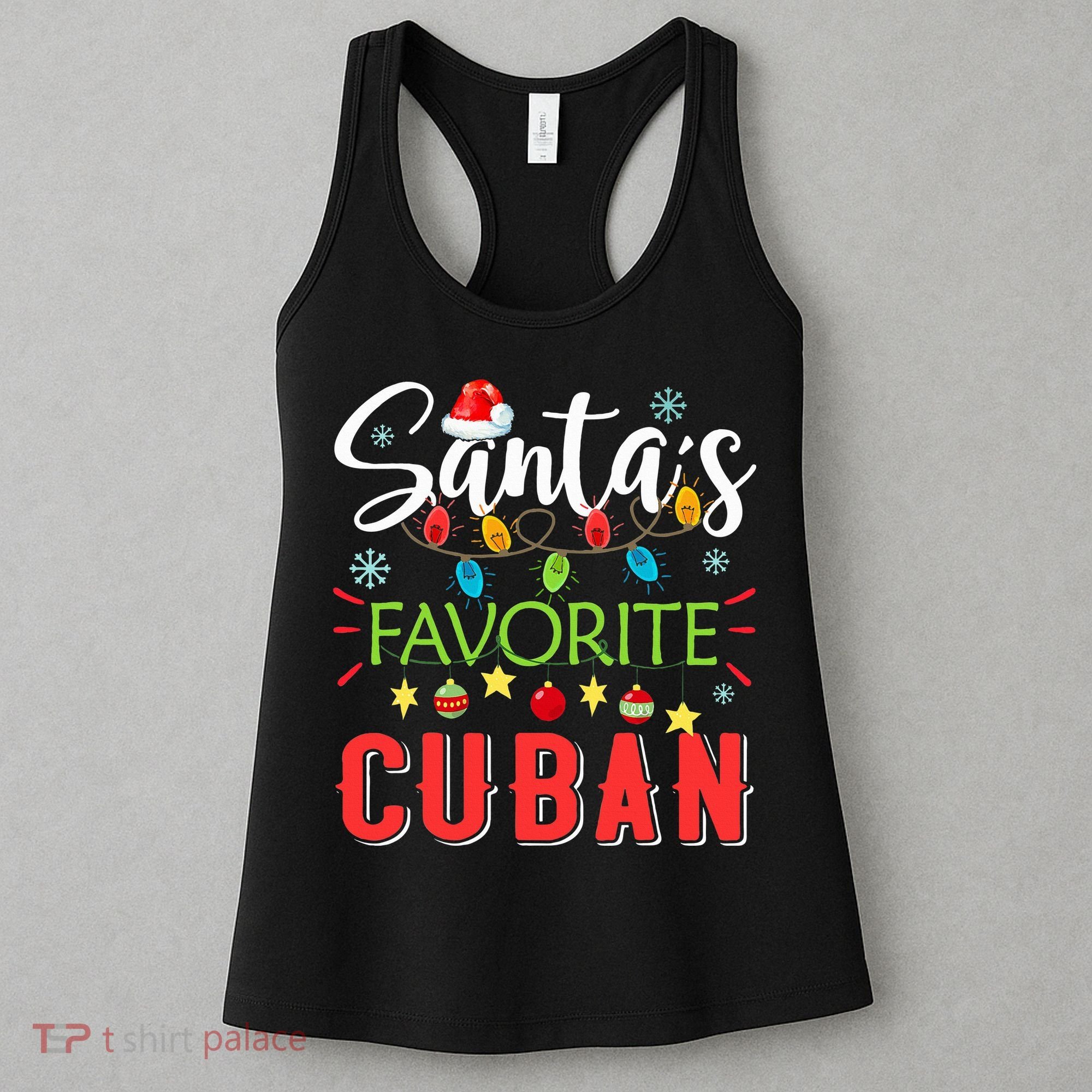 Santa's Favorite Cuban Xmas Light Santa Hat Christmas Gift Women's Tank Top