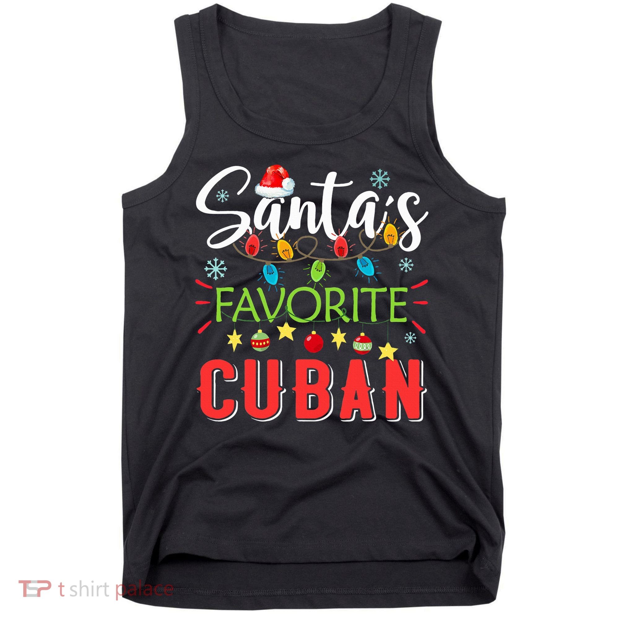 Santa's Favorite Cuban Xmas Light Santa Hat Christmas Gift Tank Top