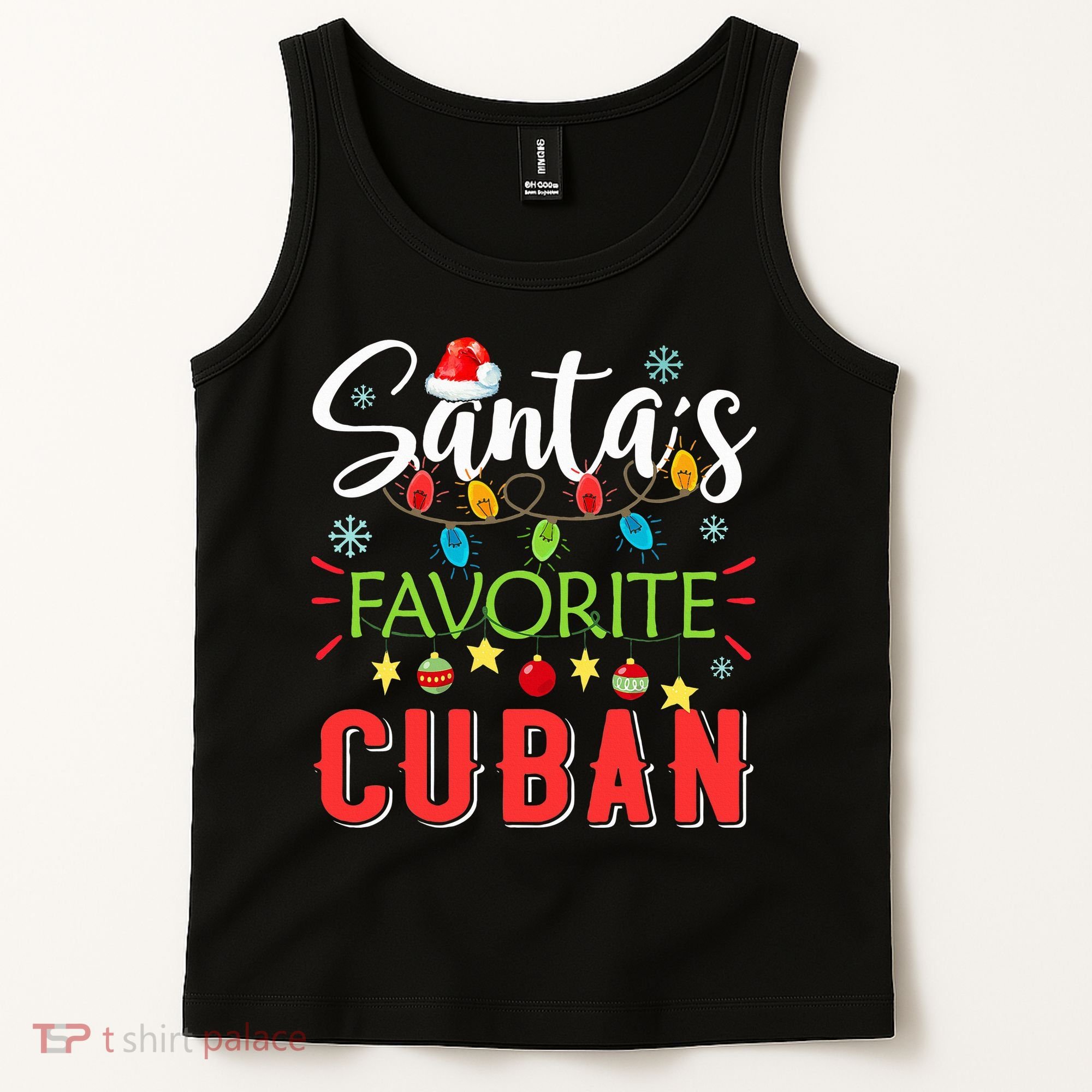 Santa's Favorite Cuban Xmas Light Santa Hat Christmas Gift Tank Top