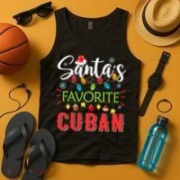 Santa's Favorite Cuban Xmas Light Santa Hat Christmas Gift Tank Top thumb 4
