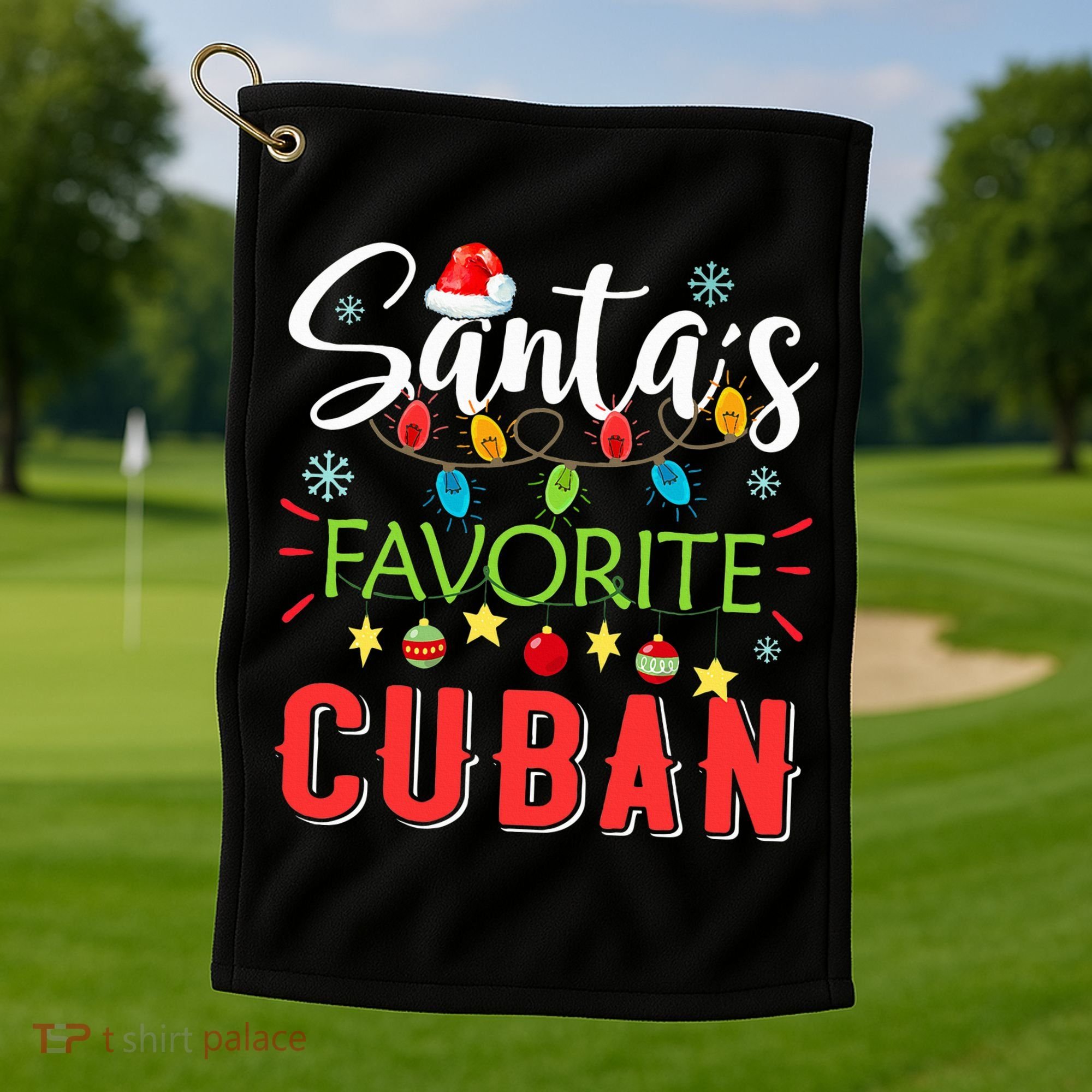 Santa's Favorite Cuban Xmas Light Santa Hat Christmas Gift Golf Towel
