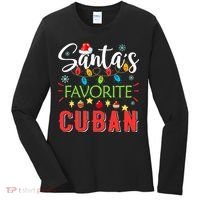 Santa's Favorite Cuban Xmas Light Santa Hat Christmas Gift Women's Long Sleeve Shirt thumb 0