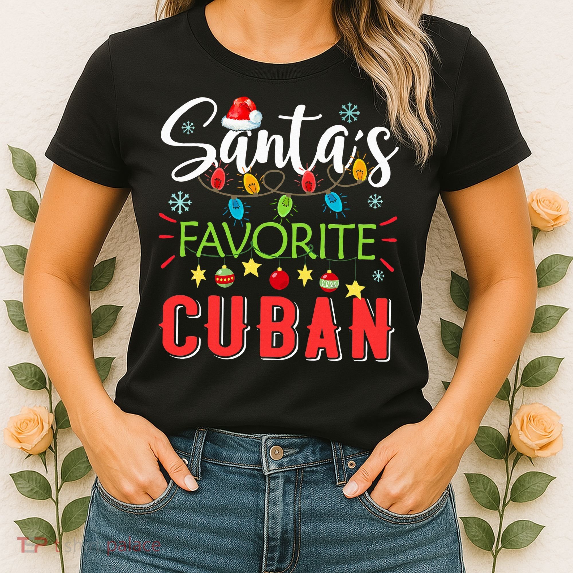 Santa's Favorite Cuban Xmas Light Santa Hat Christmas Gift Women's T-Shirt