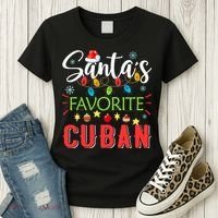 Santa's Favorite Cuban Xmas Light Santa Hat Christmas Gift Women's T-Shirt thumb 3