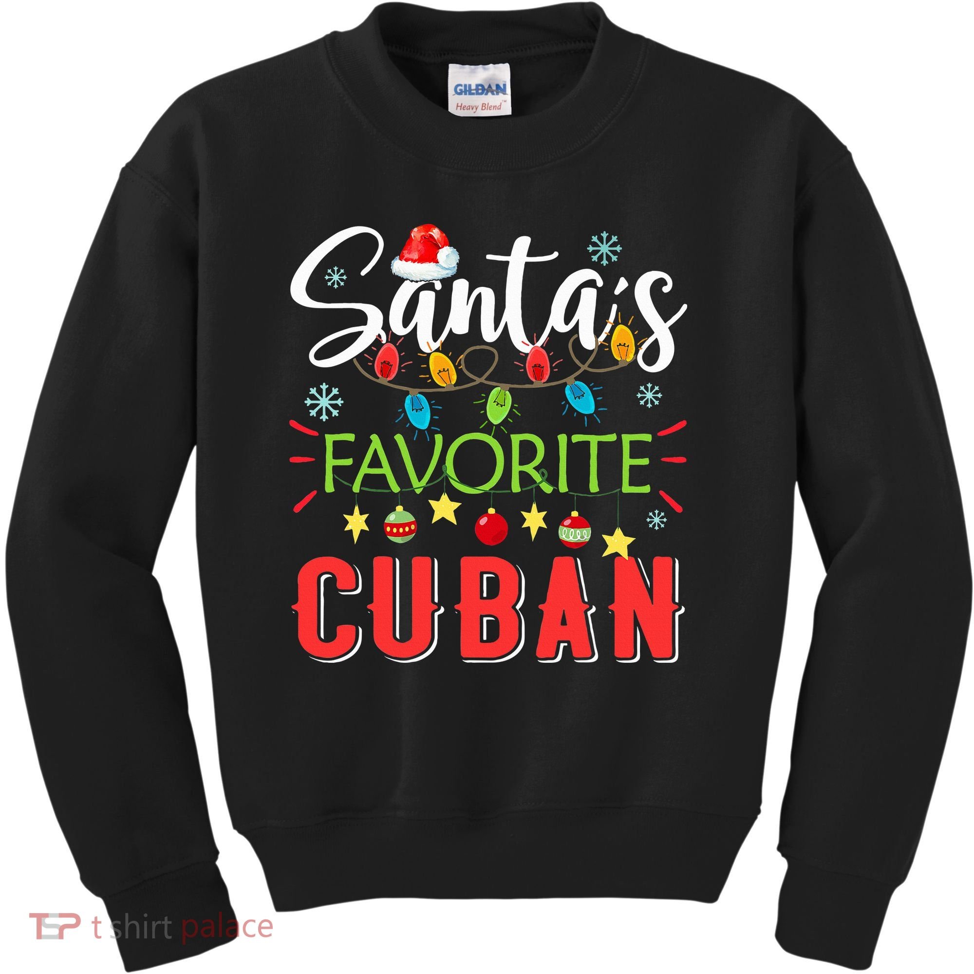 Santa's Favorite Cuban Xmas Light Santa Hat Christmas Gift Kids Sweatshirt