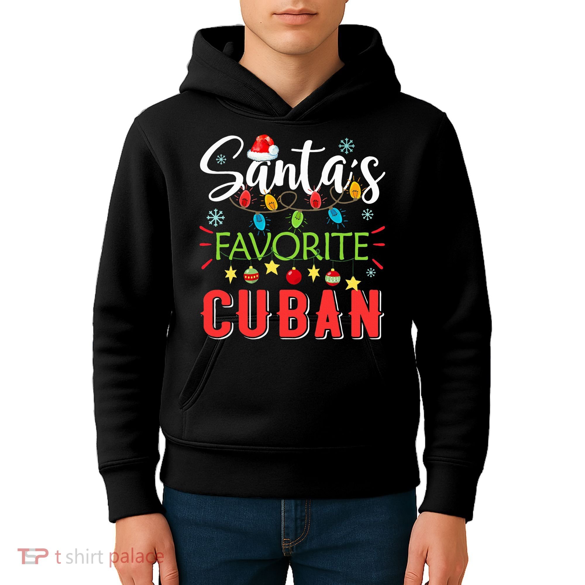 Santa's Favorite Cuban Xmas Light Santa Hat Christmas Gift Kids Hoodie