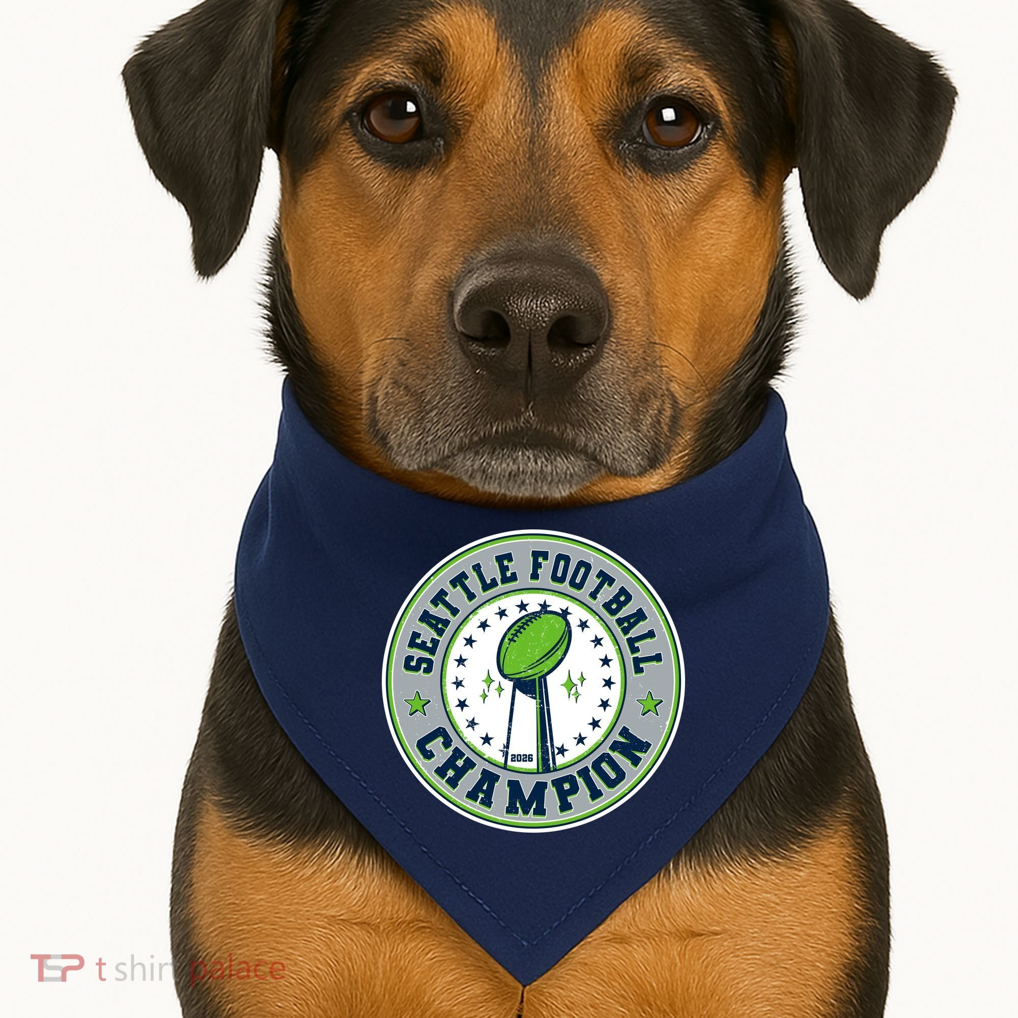 Seattle Football Champion 2026 Emblem USA-Made Doggie Bandana