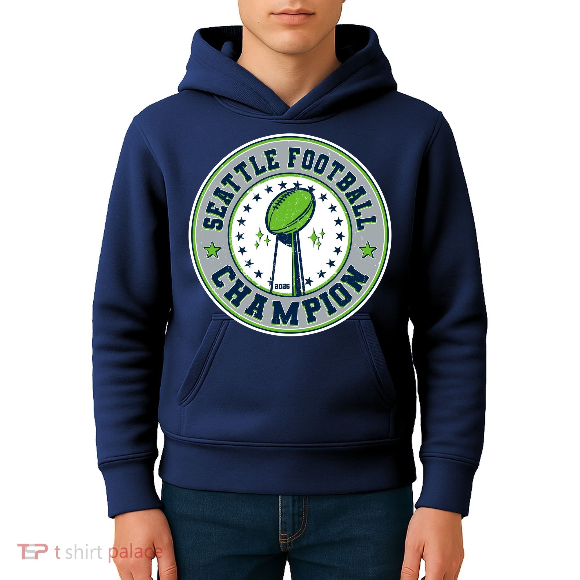 Seattle Football Champion 2026 Emblem Kids Hoodie