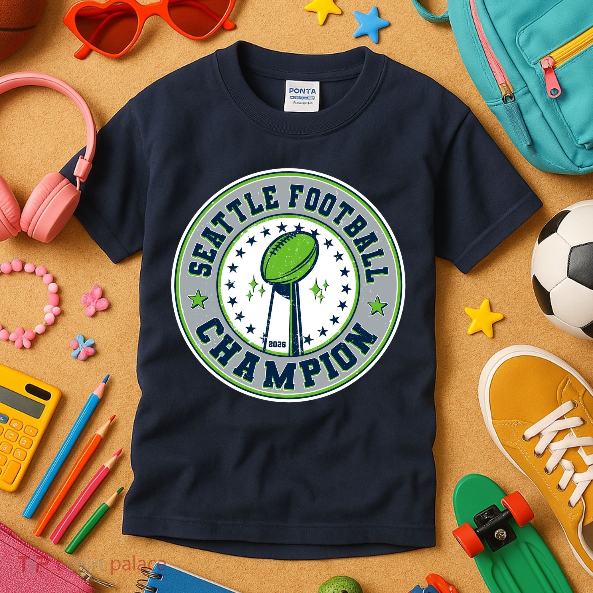 Seattle Football Champion 2026 Emblem Kids T-Shirt
